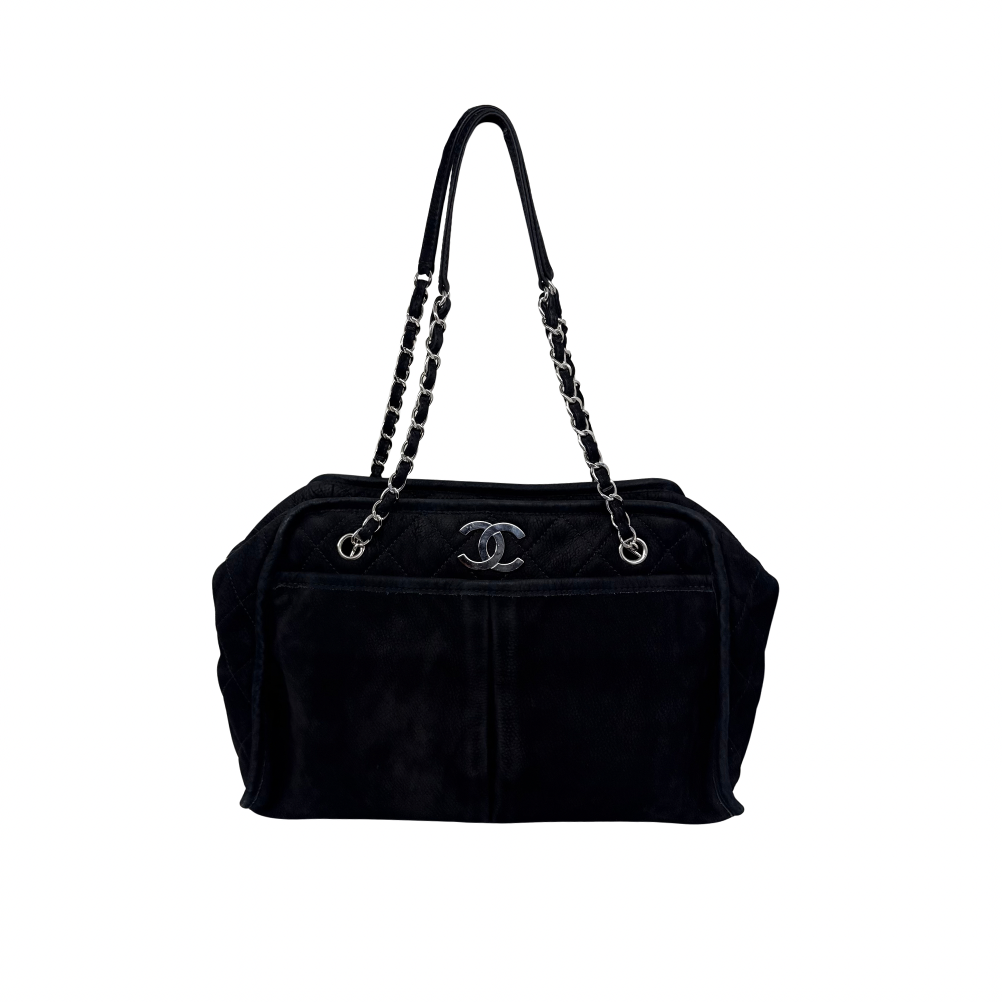 Chanel 2011 Black Nubuck Leather Large CC Shoulder Bag (pre-owned)