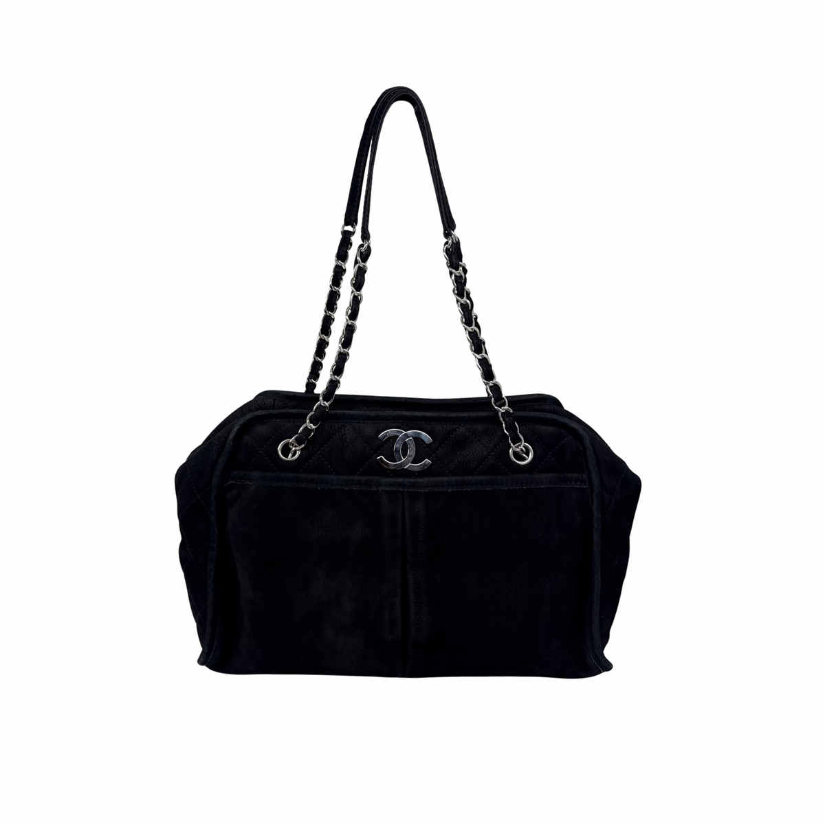 Chanel 2011 Black Nubuck Leather Large CC Shoulder Bag (pre-owned)