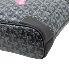 Pre-owned Goyard bag side with stitched black leather panel and pink logo accent