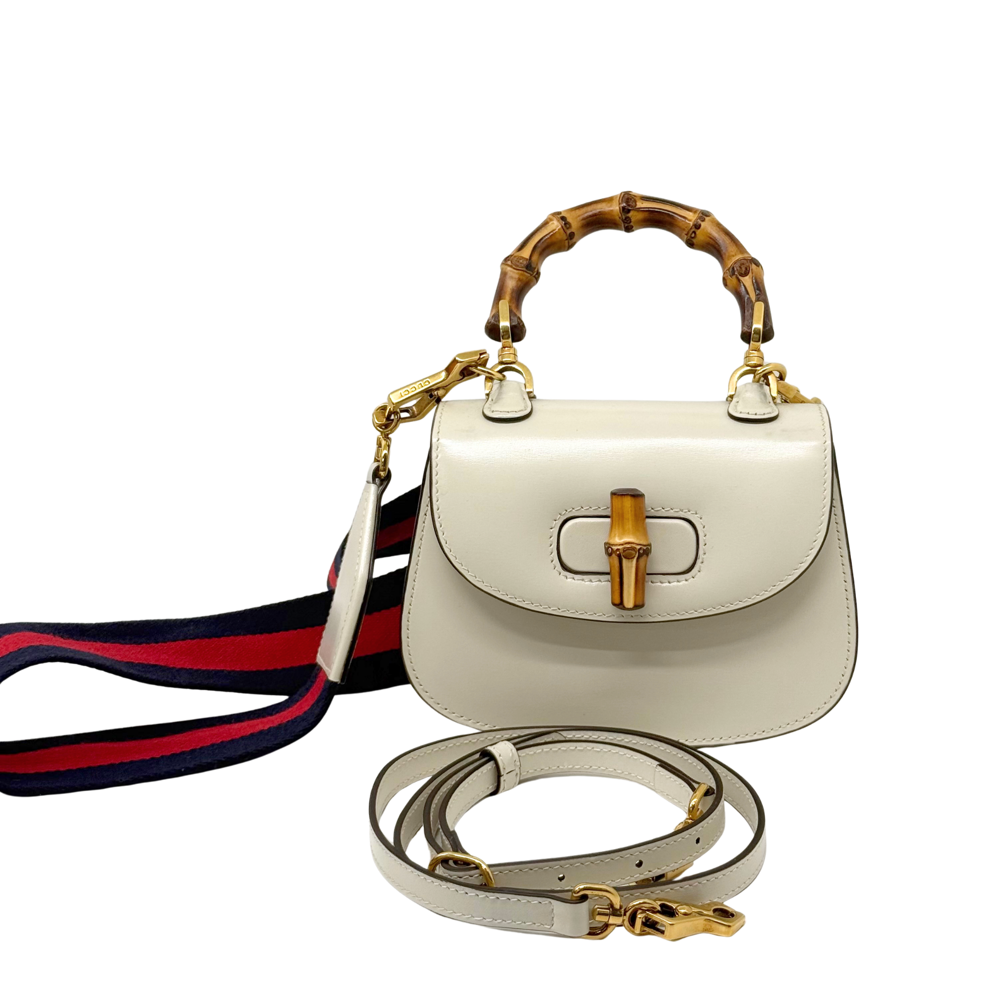 Gucci 1947 Mini White Patent Leather Top Handle Bag (pre-owned)