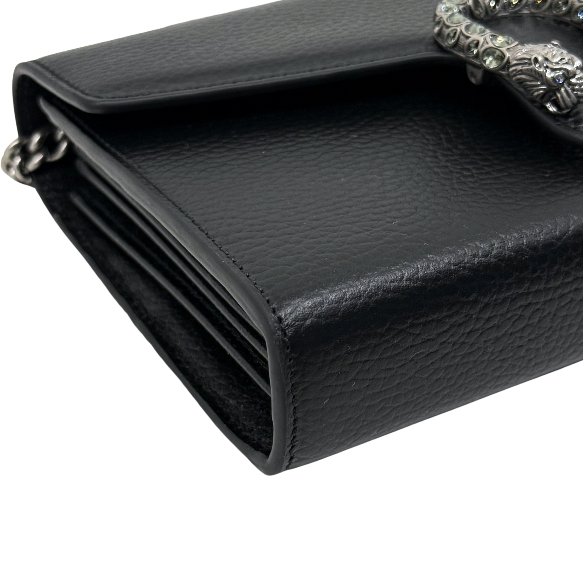 Gucci black leather wallet-style shoulder bag with crystal horseshoe clasp