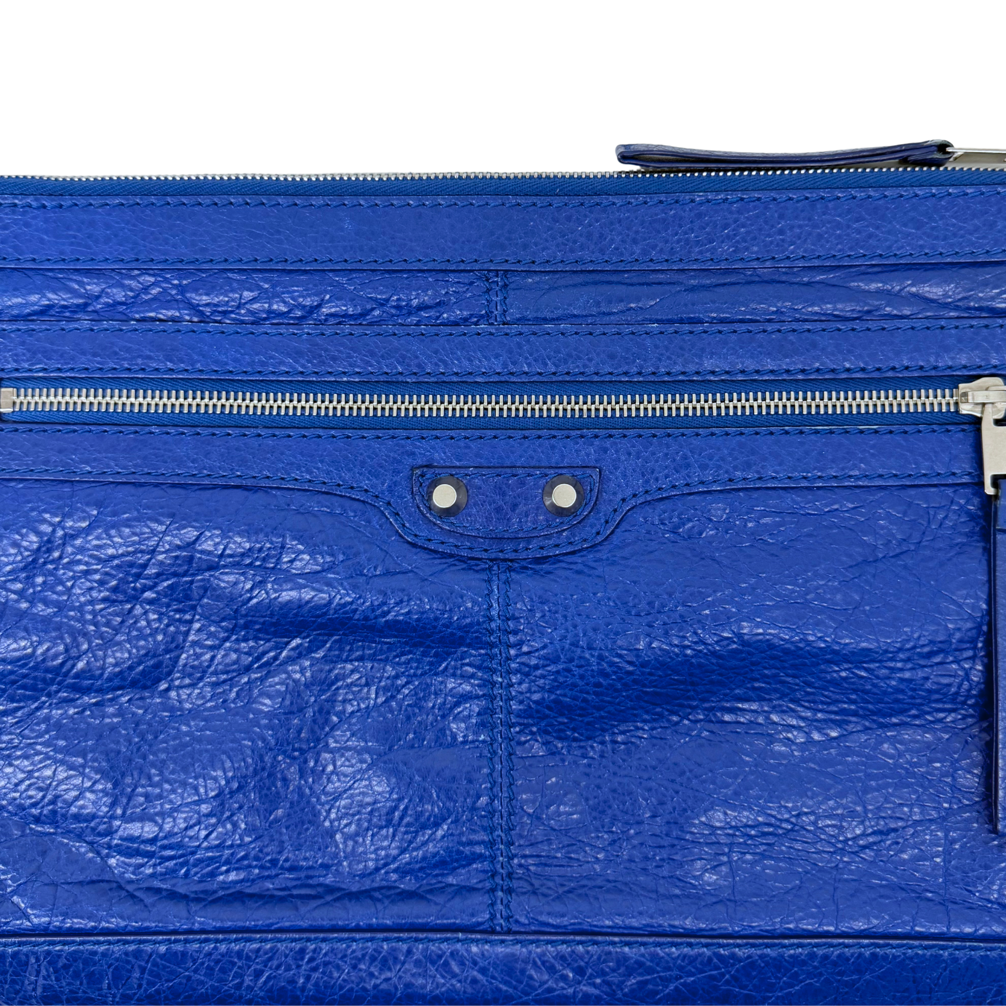 Balenciaga Lambskin Motocross Classic Clip M clutch bag Blue (pre-owned)