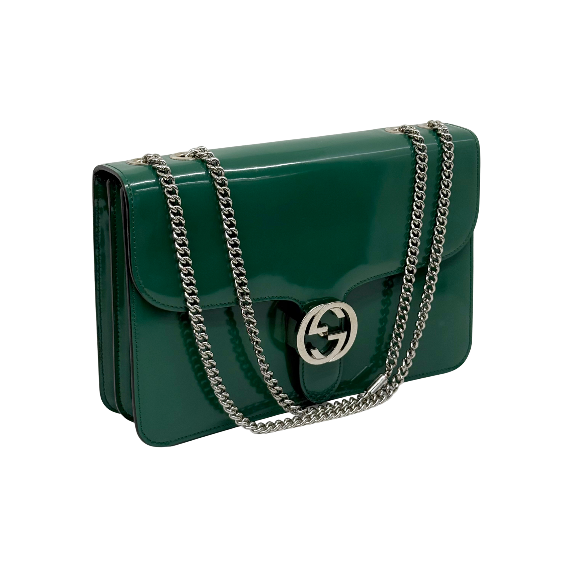Gucci Green Patent Interlocking G medium crossbody bag (pre-owned)
