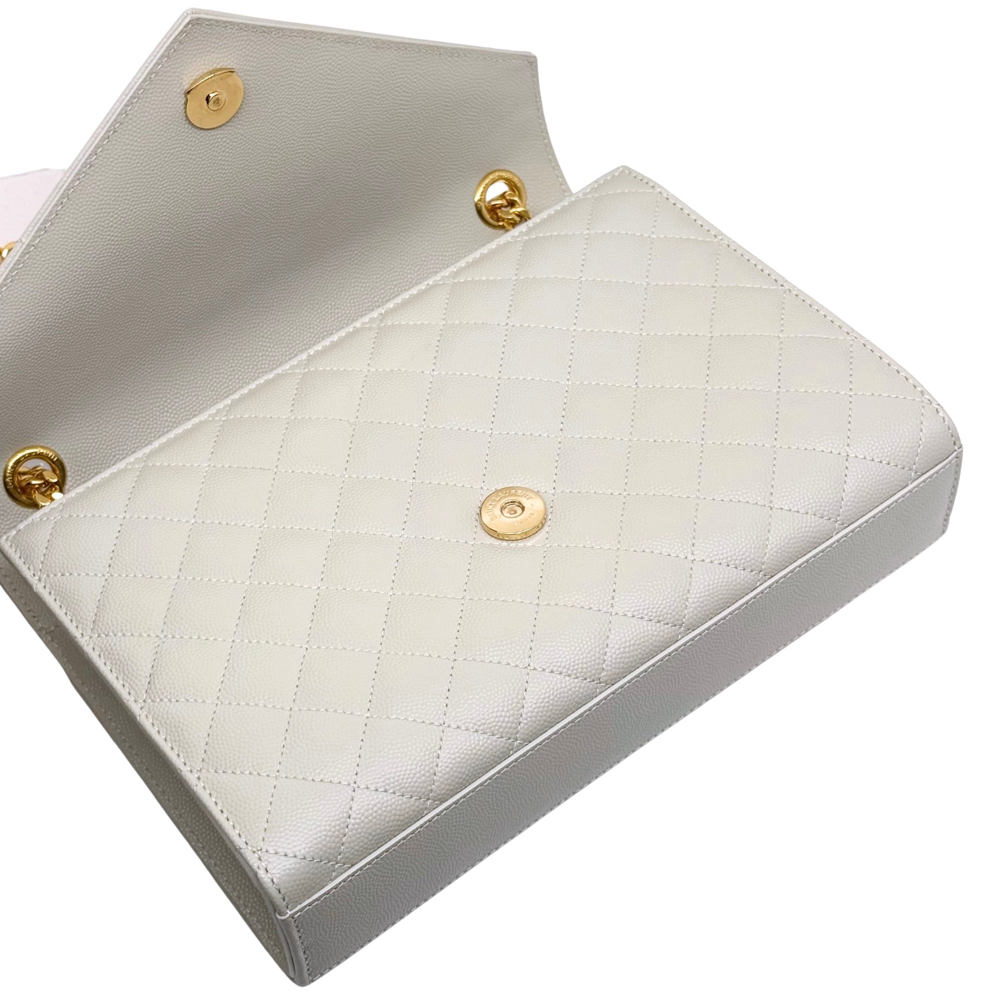 YSL Saint Laurent Envelope Medium Off White Mix Matelassé Leather Bag (brand new)