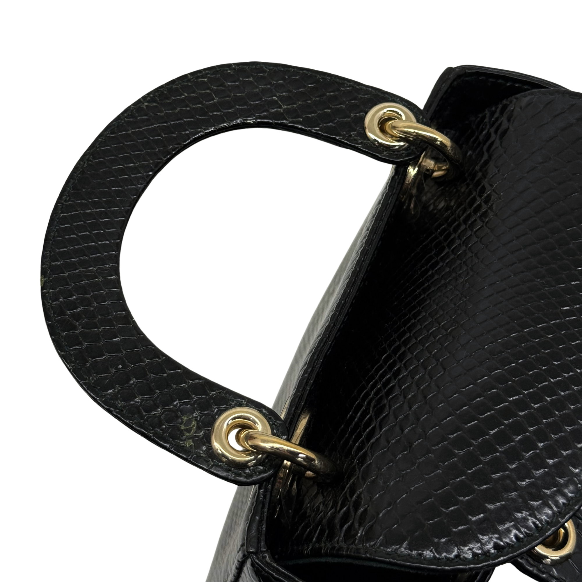 Christian Dior Black Shiny Snakeskin Lady Dior Mini Bag (pre-owned)