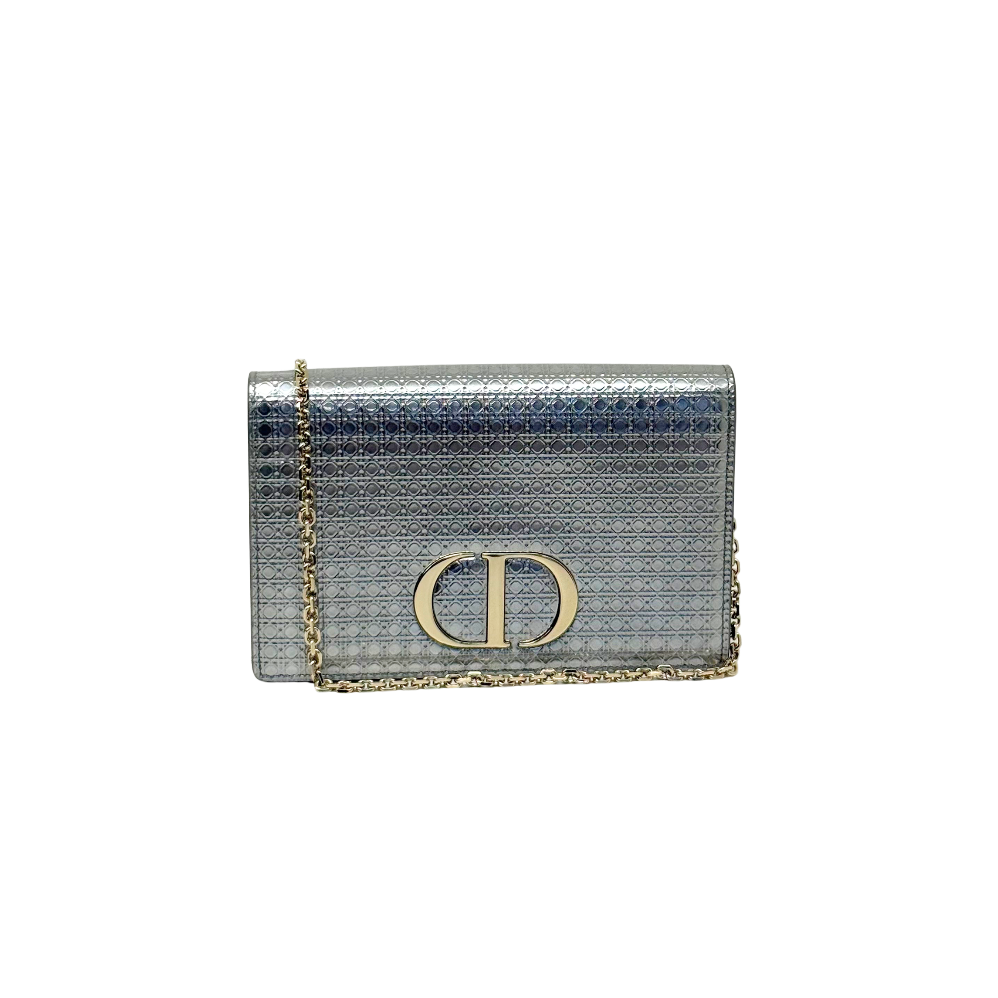 Christian Dior Metallic Silver Micro Cannage 30 Montaigne 2-in-1 Pouch (pre-owned)