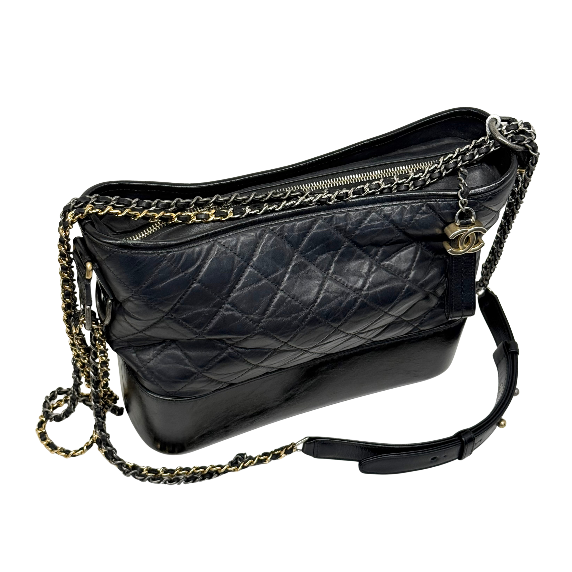 Chanel Black Aged Calfskin Quilted Medium Gabrielle Hobo Bag (Pre-owned)