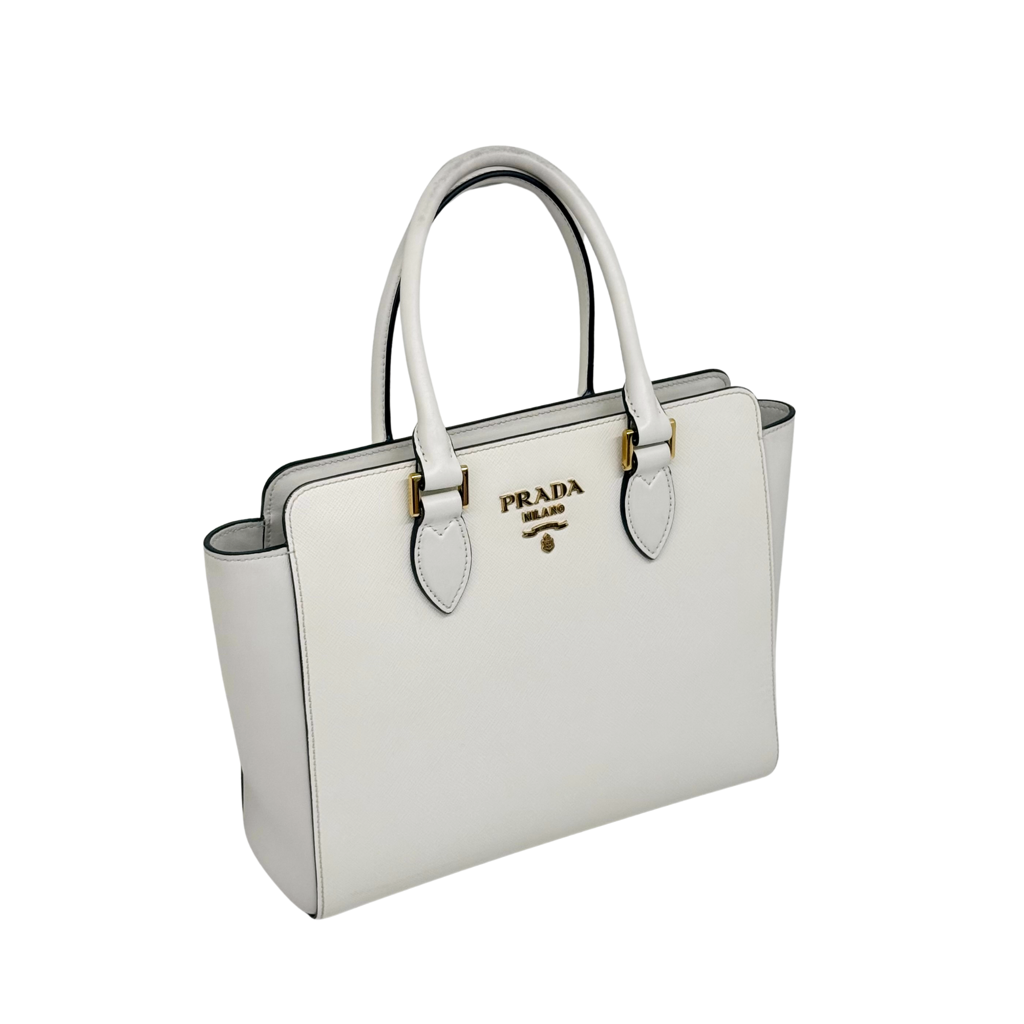 Prada White Saffiano and Soft Leather Borsa a Mano Tote (pre-owned)