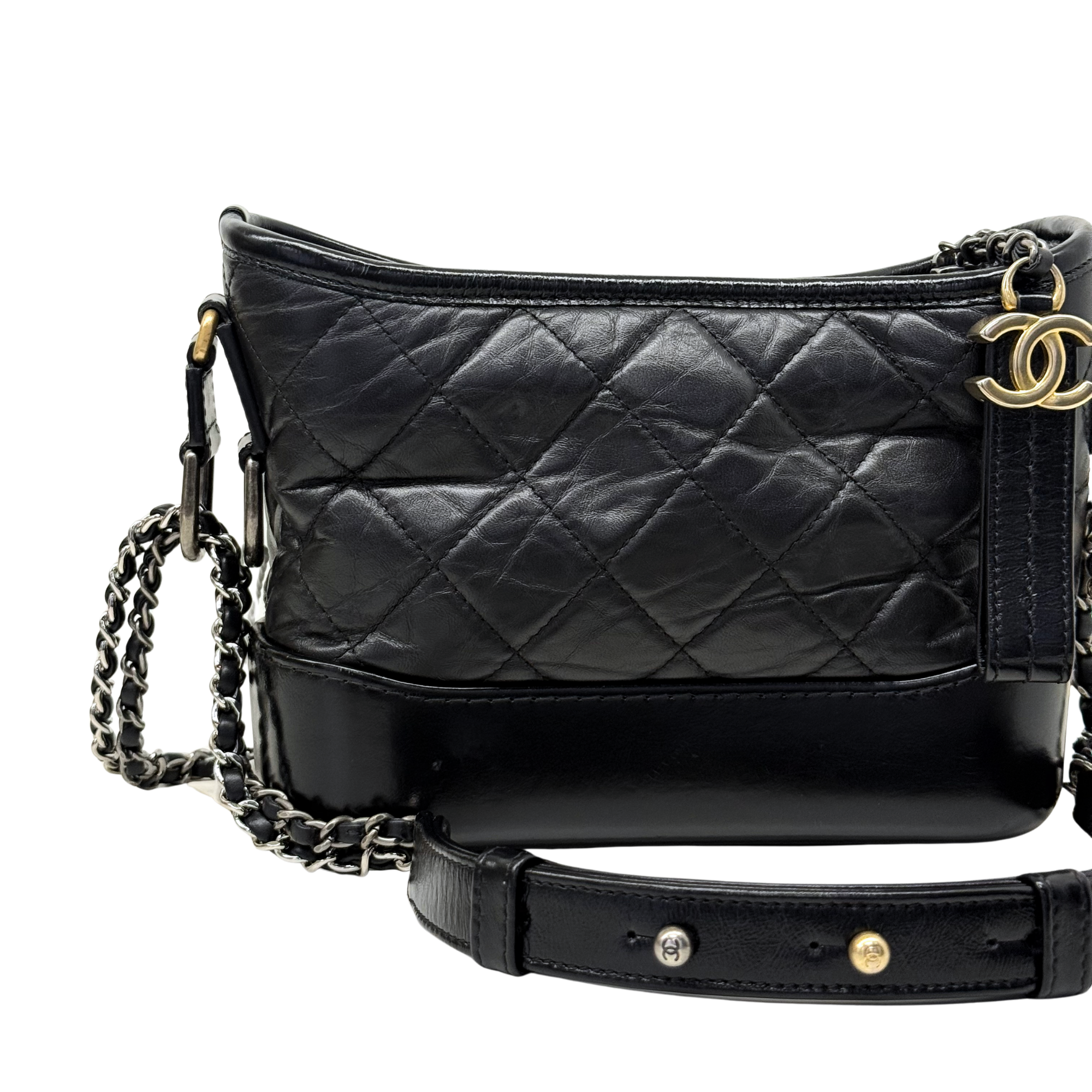 Chanel Black Aged Calfskin Quilted Small Gabrielle Hobo Bag (Pre-owned)