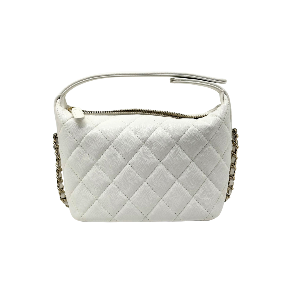 Chanel quilted white shoulder bag with top handle and chain side strap
