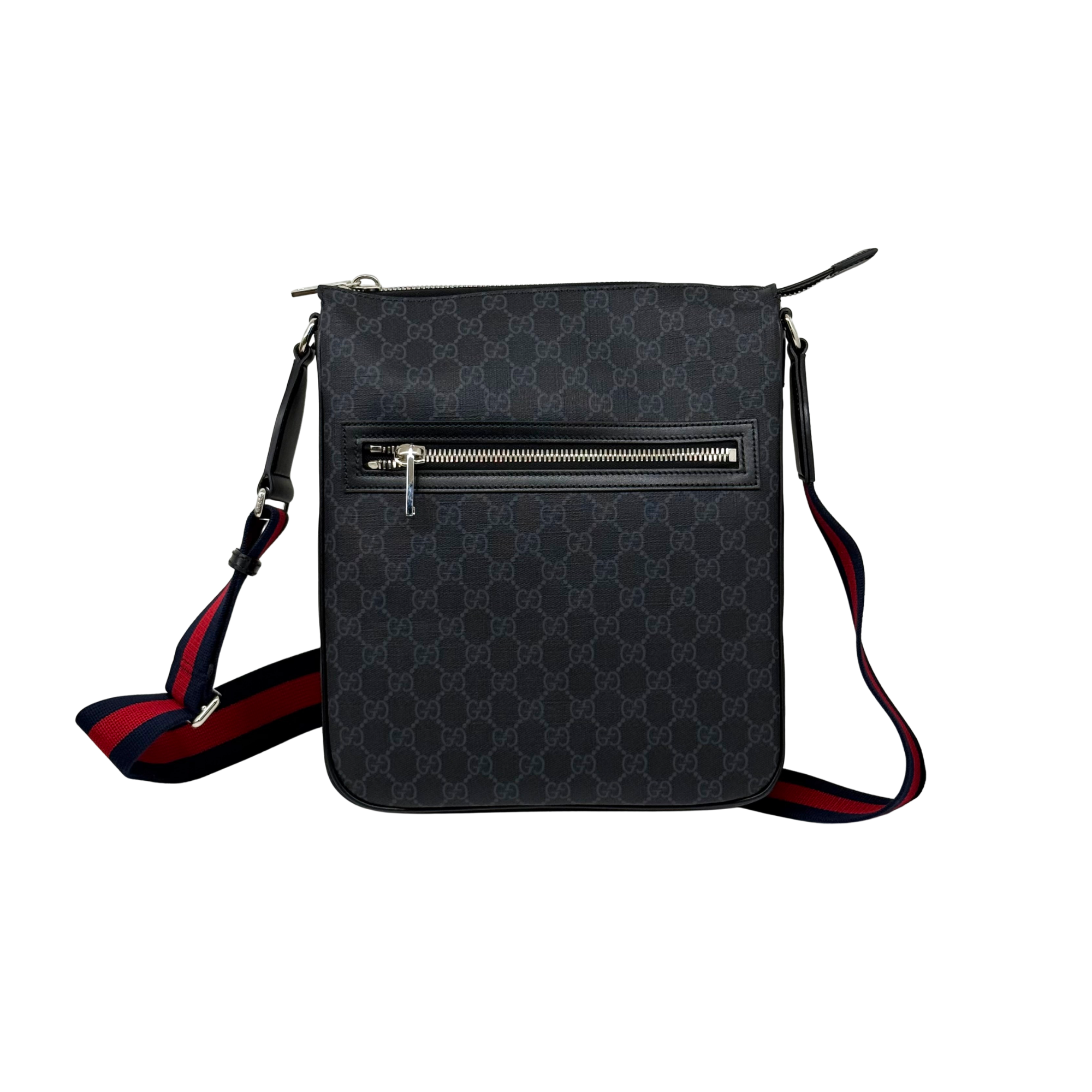 Gucci Web Strap Front Zip Messenger Bag GG Coated Canvas Medium crossbody bag (brand new)