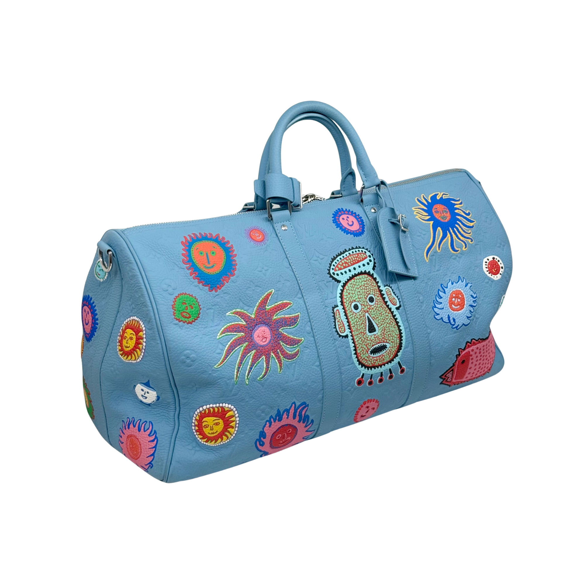 Louis Vuitton x Yayoi Kusama Keepall 50 light blue Taurillon leather (pre-owned)