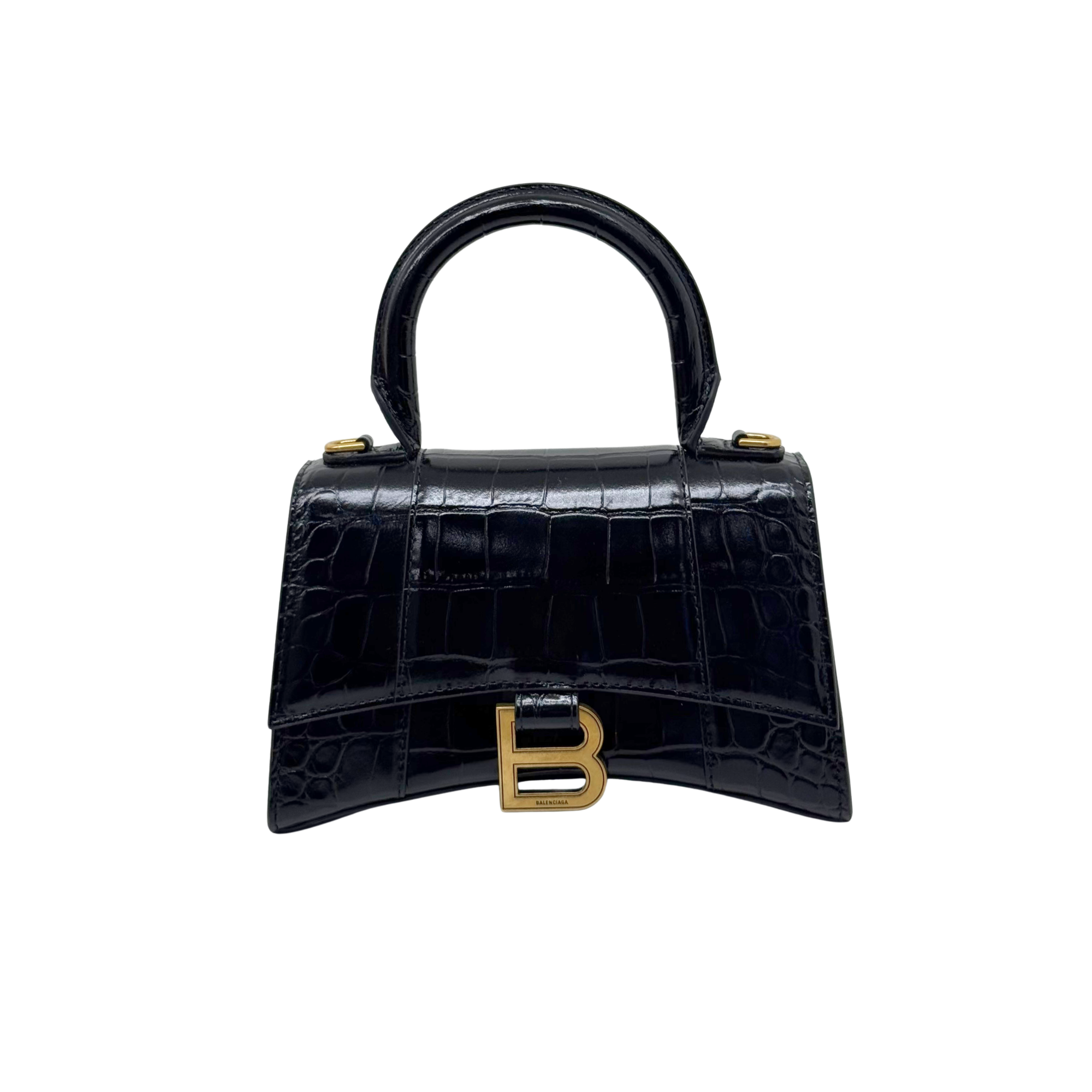 Balenciaga Crocodile-embossed leather Hourglass XS top-handle bag black (brand new)