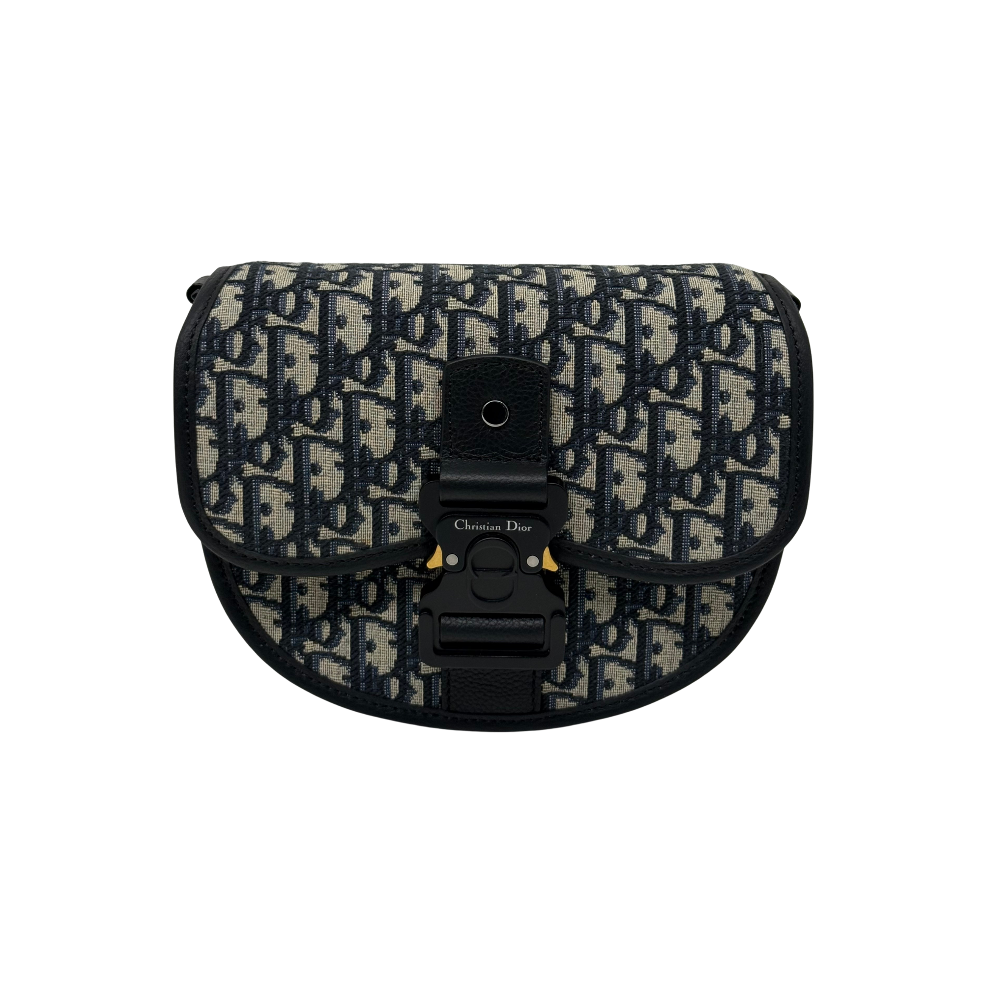 Dior oblique patterned mini crossbody bag with flap and black leather strap