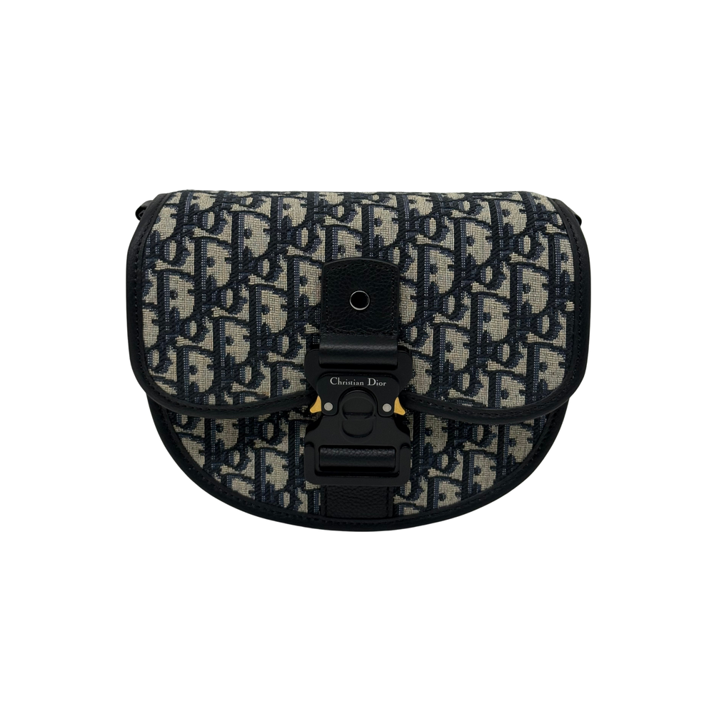 Dior oblique patterned mini crossbody bag with flap and black leather strap