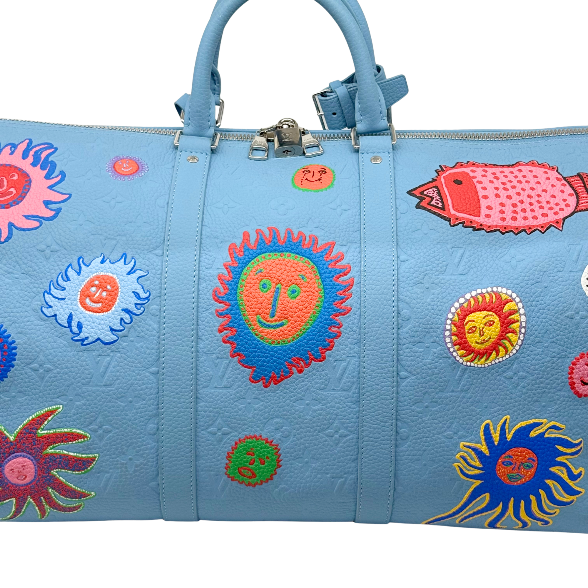 Louis Vuitton x Yayoi Kusama Keepall 50 light blue Taurillon leather (pre-owned)