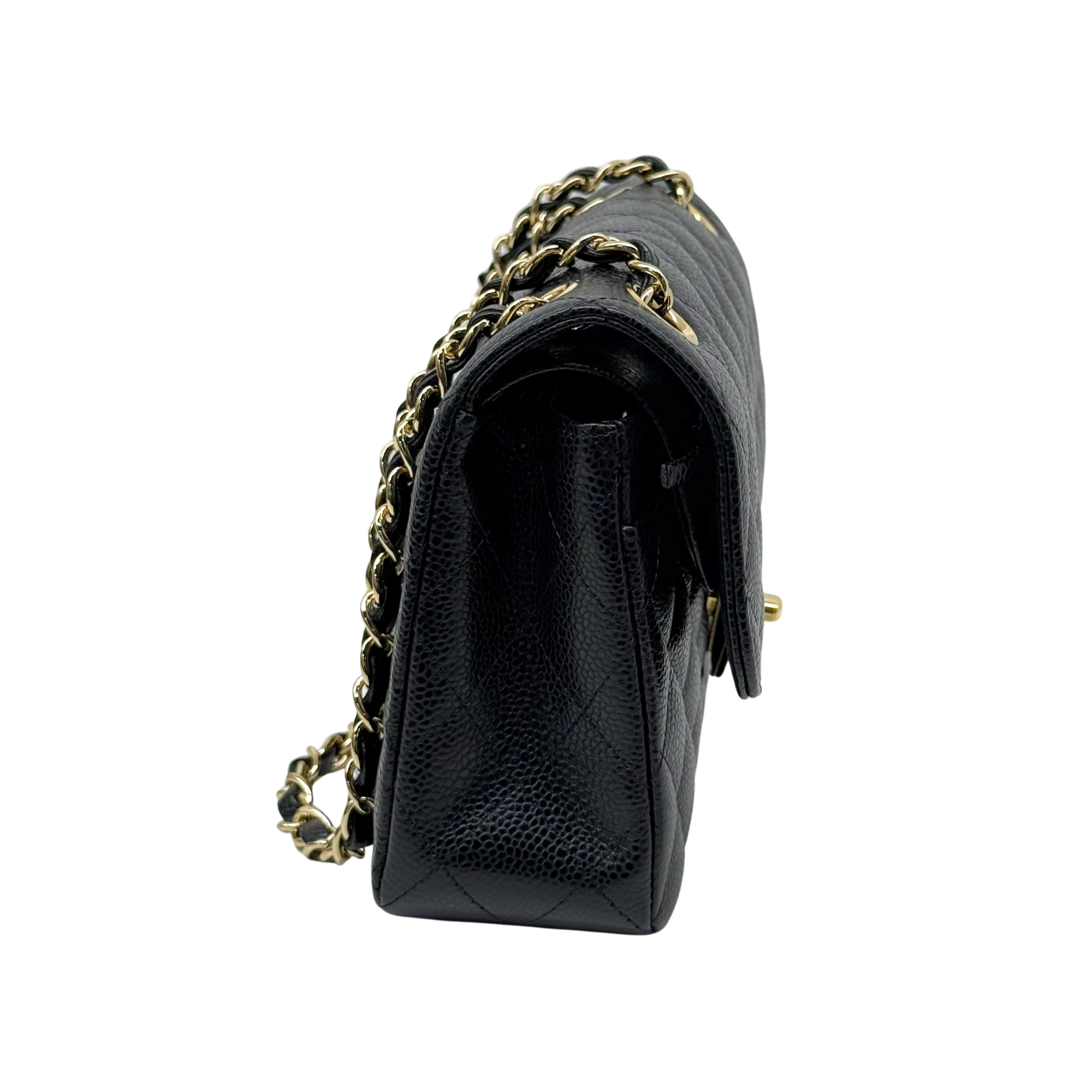 Chanel black bag caviar leather gold hardware