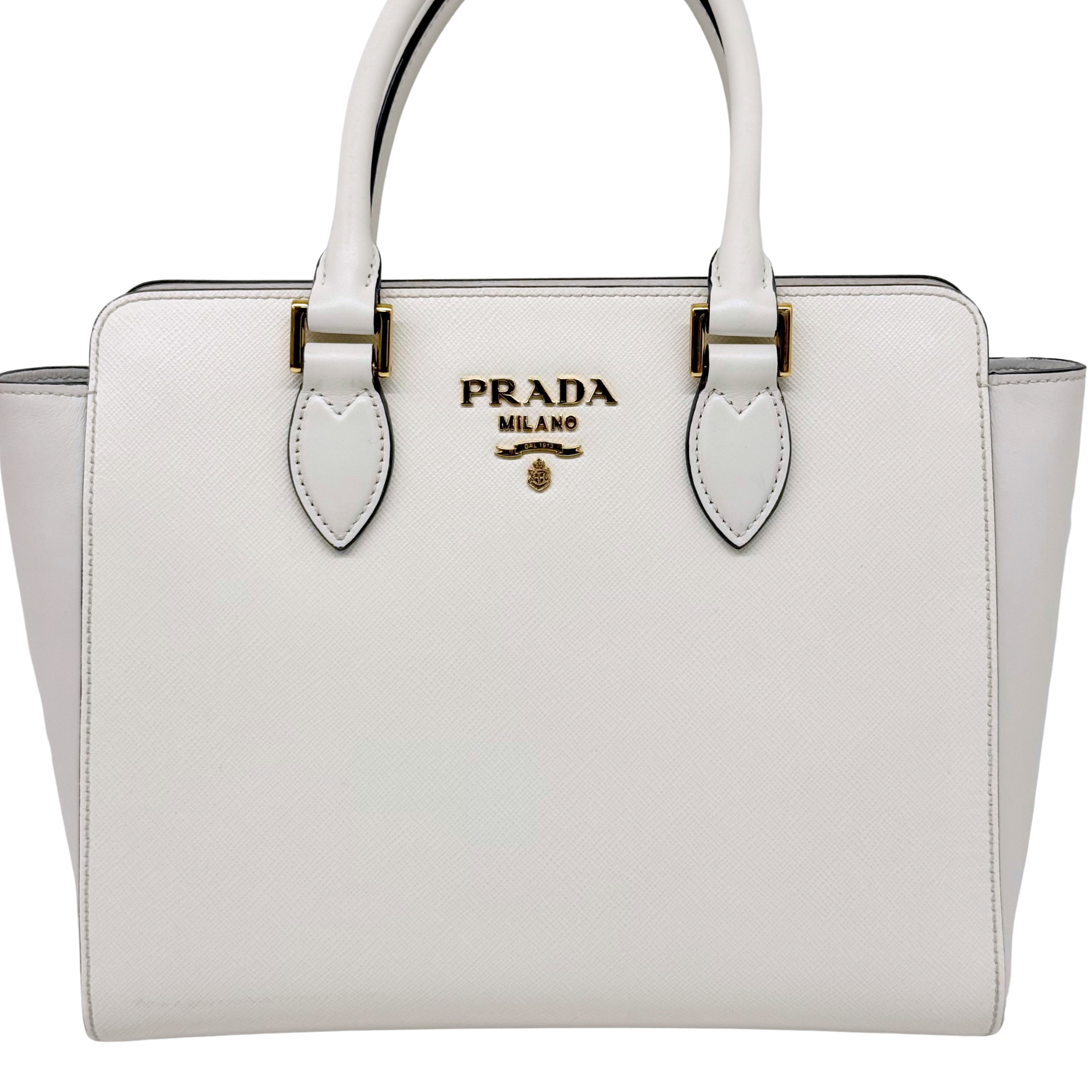 Prada White Saffiano and Soft Leather Borsa a Mano Tote (pre-owned)