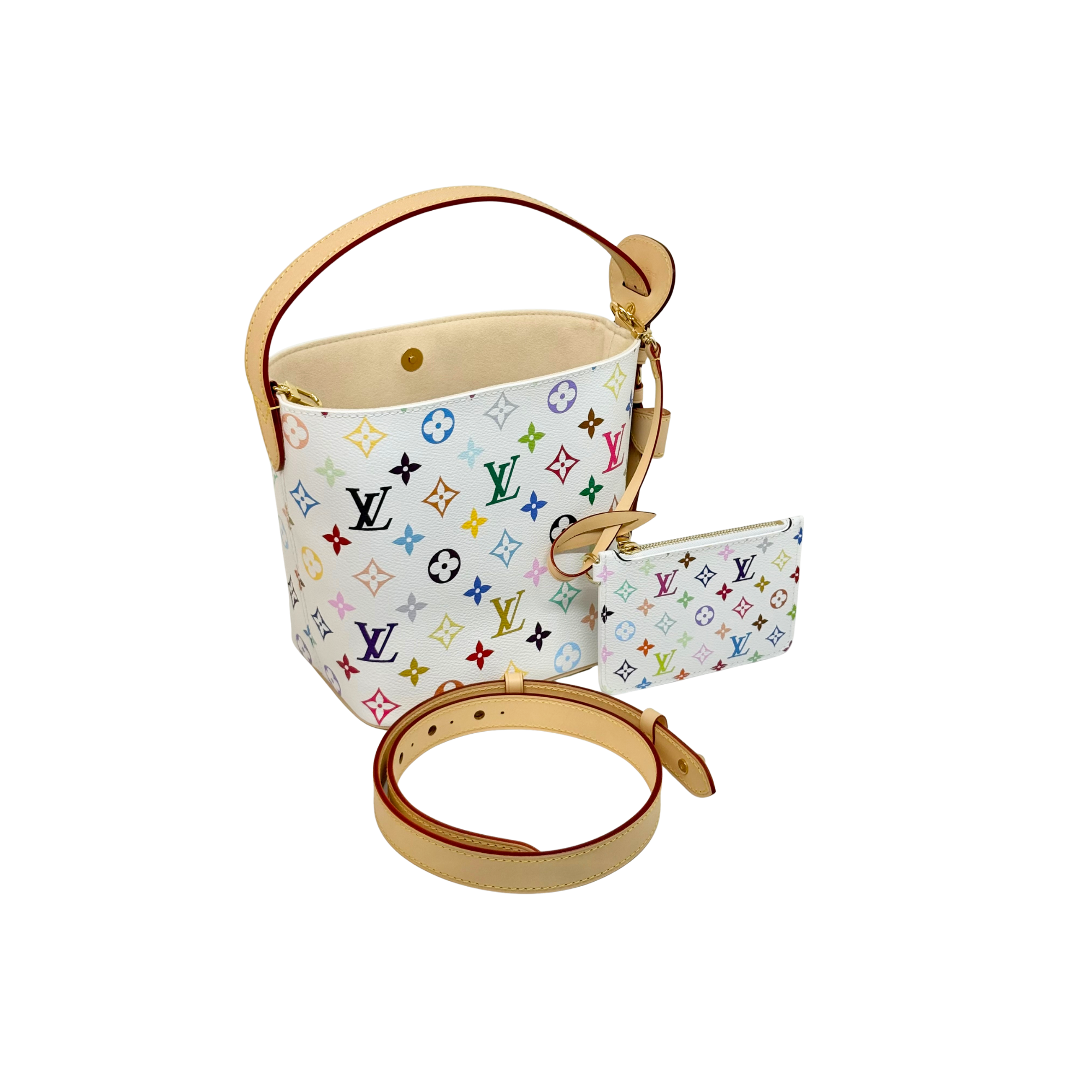 Louis Vuitton multicolor mini shoulder bag with crossbody strap and small pouch charm