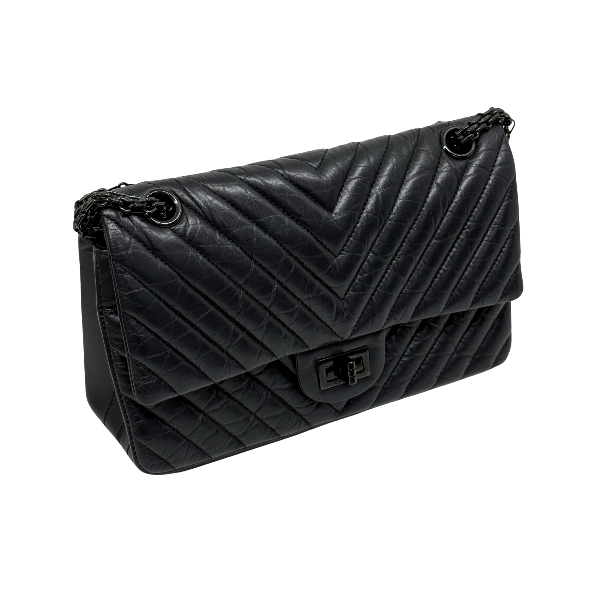 Chanel black bag black hardware triangle