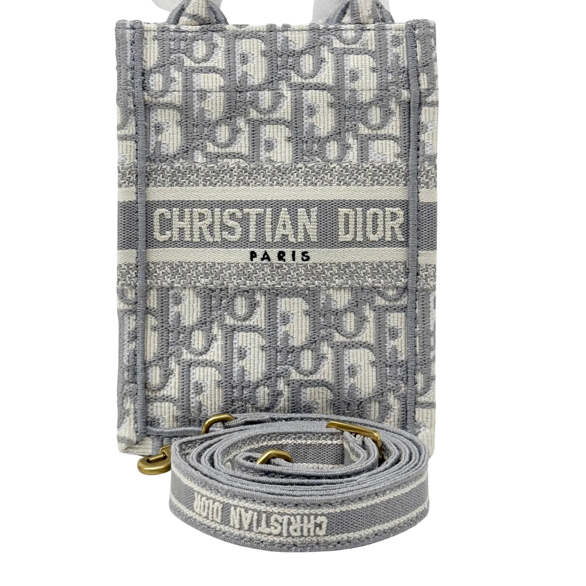 Dior monogram mini tote bag with rolled strap and gold-tone eyelets