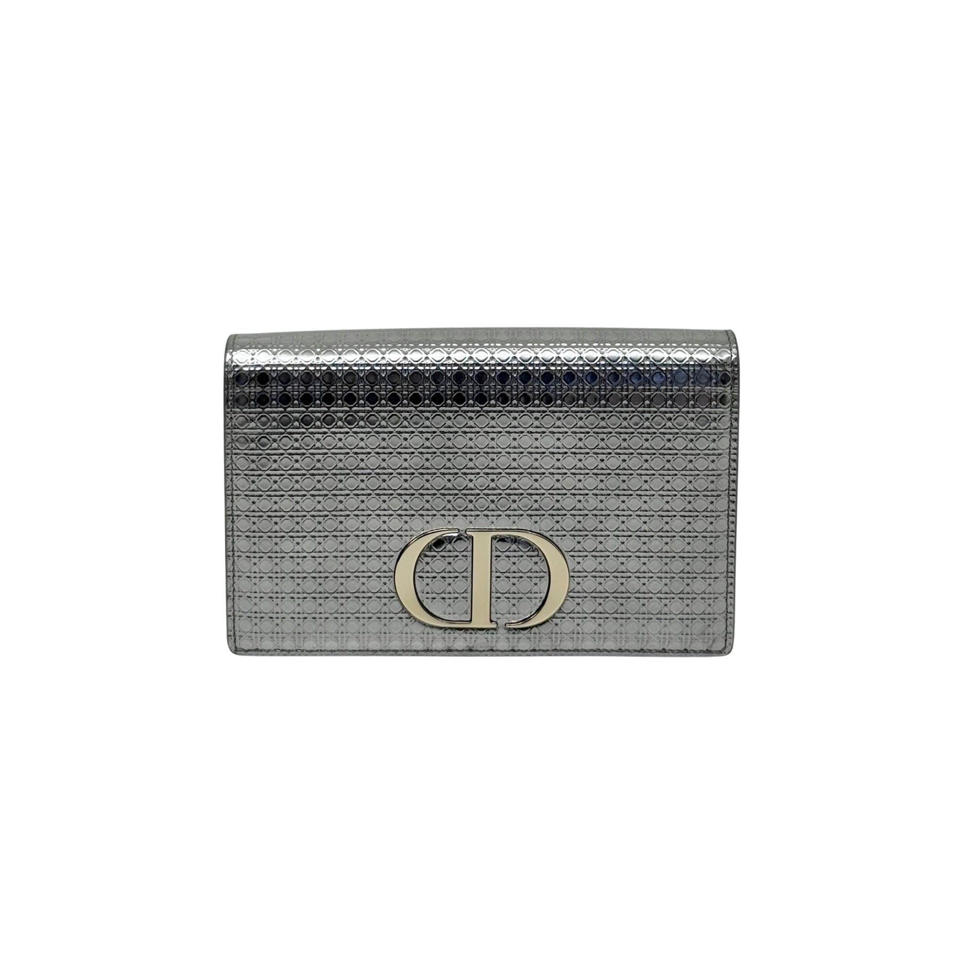 Christian Dior Metallic Silver Micro Cannage 30 Montaigne 2-in-1 Pouch (pre-owned)
