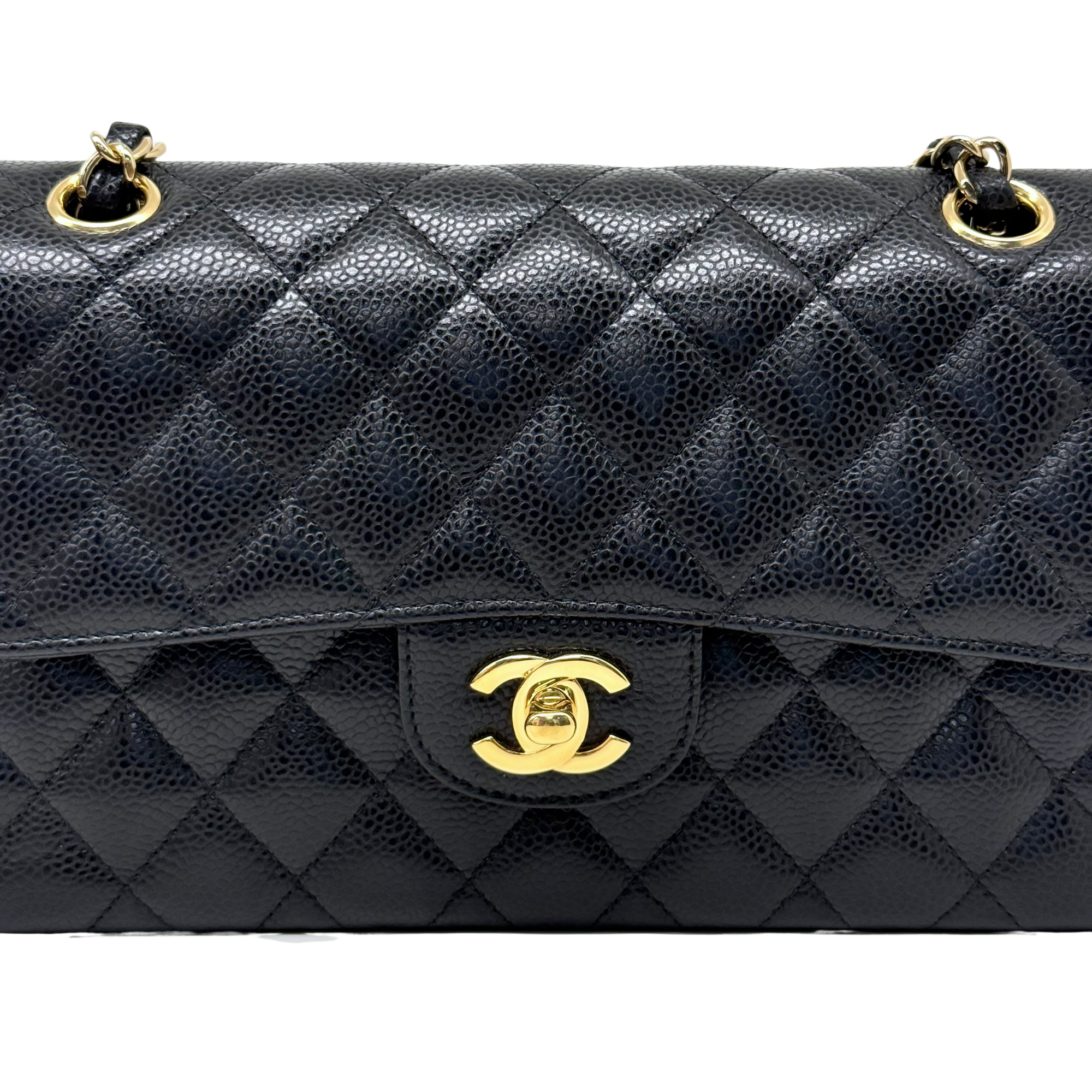 Chanel black bag caviar leather gold hardware