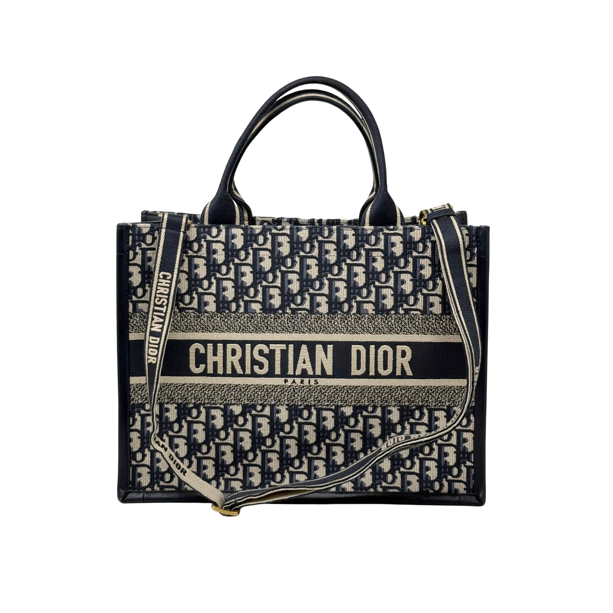 Christian Dior Medium Book Tote Blue Dior Oblique Embroidery and Calfskin
 (pre-owned)