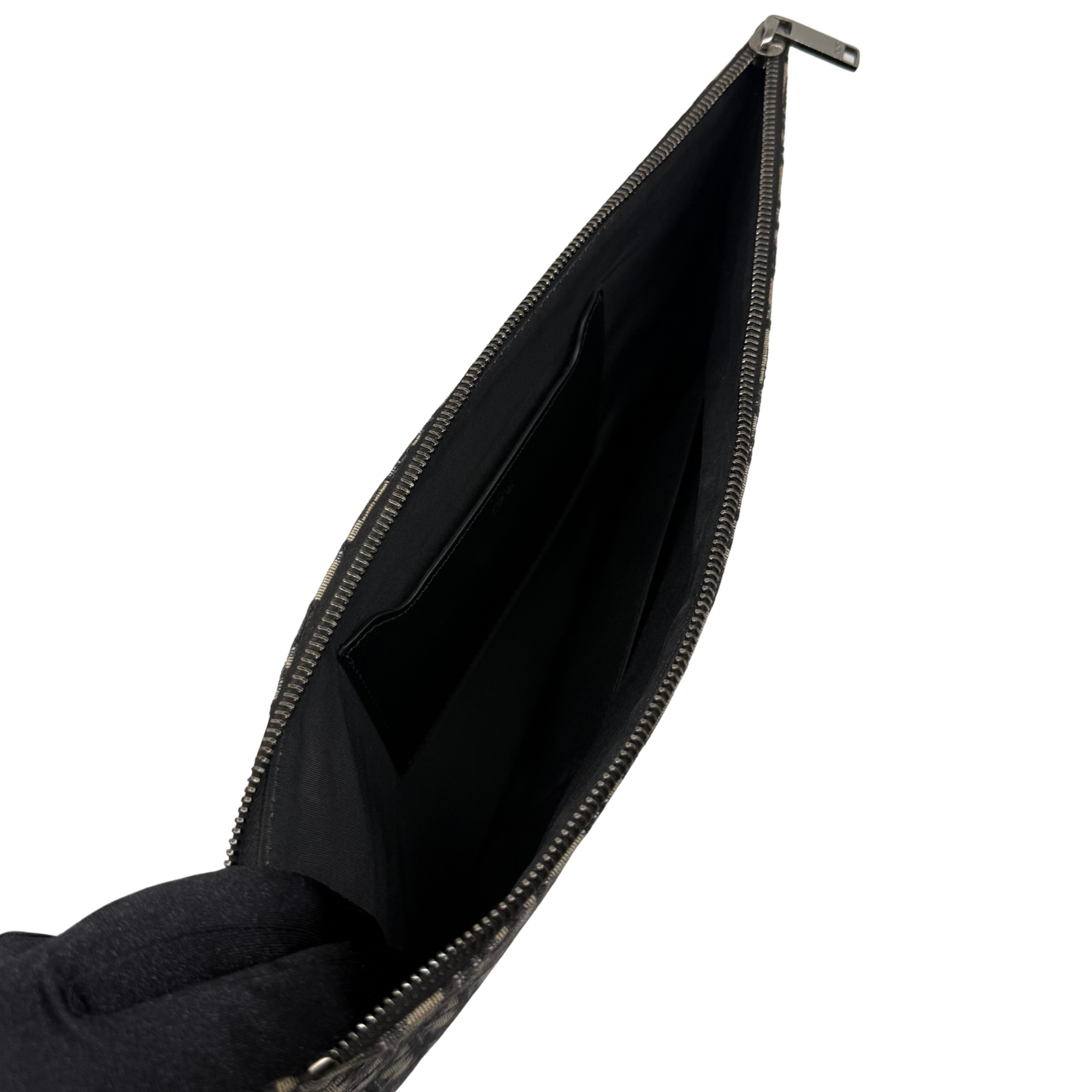 Dior pre-owned zipper pouch with black fabric interior and gold-tone zipper track