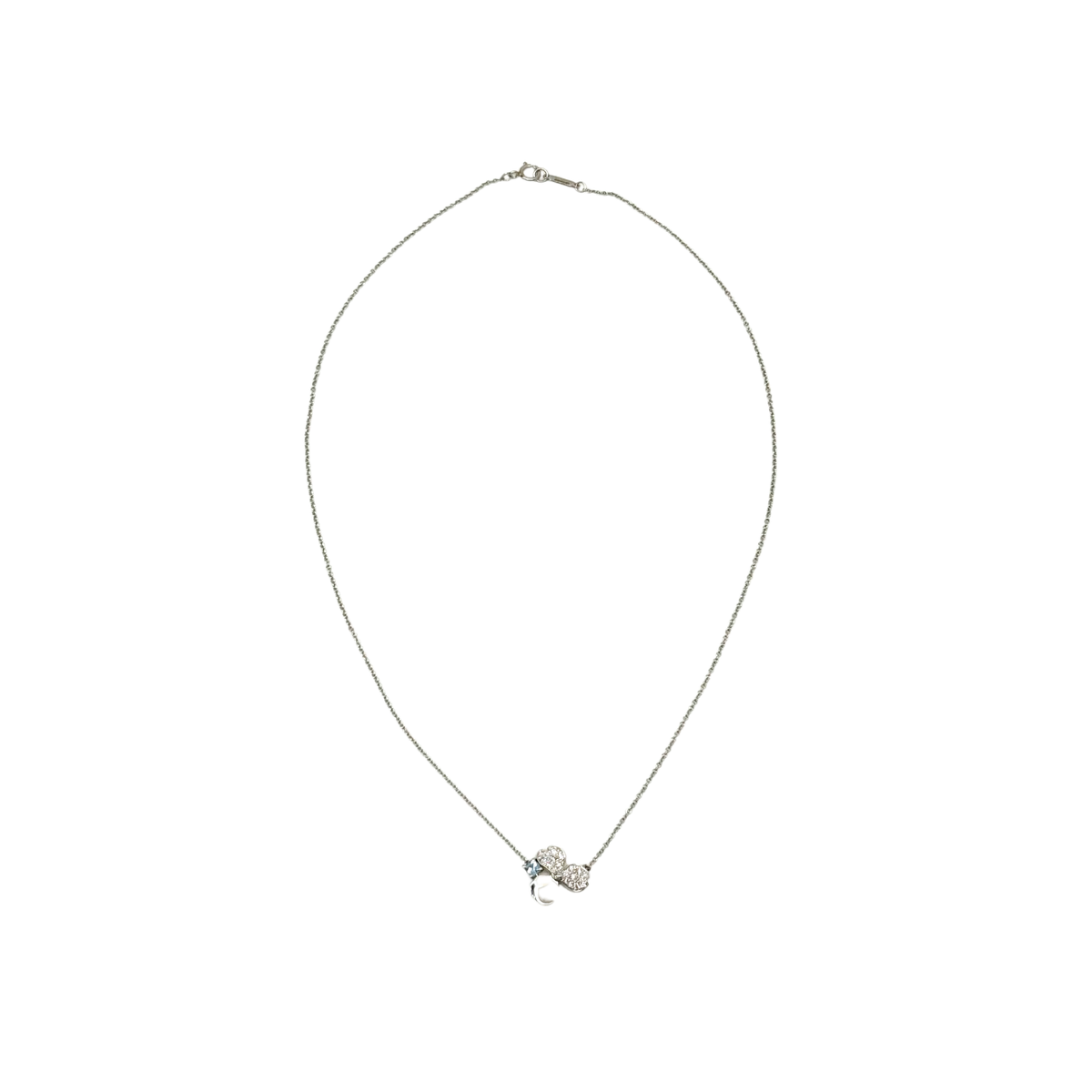 Silver-tone necklace with small heart pendant set with clear gemstones