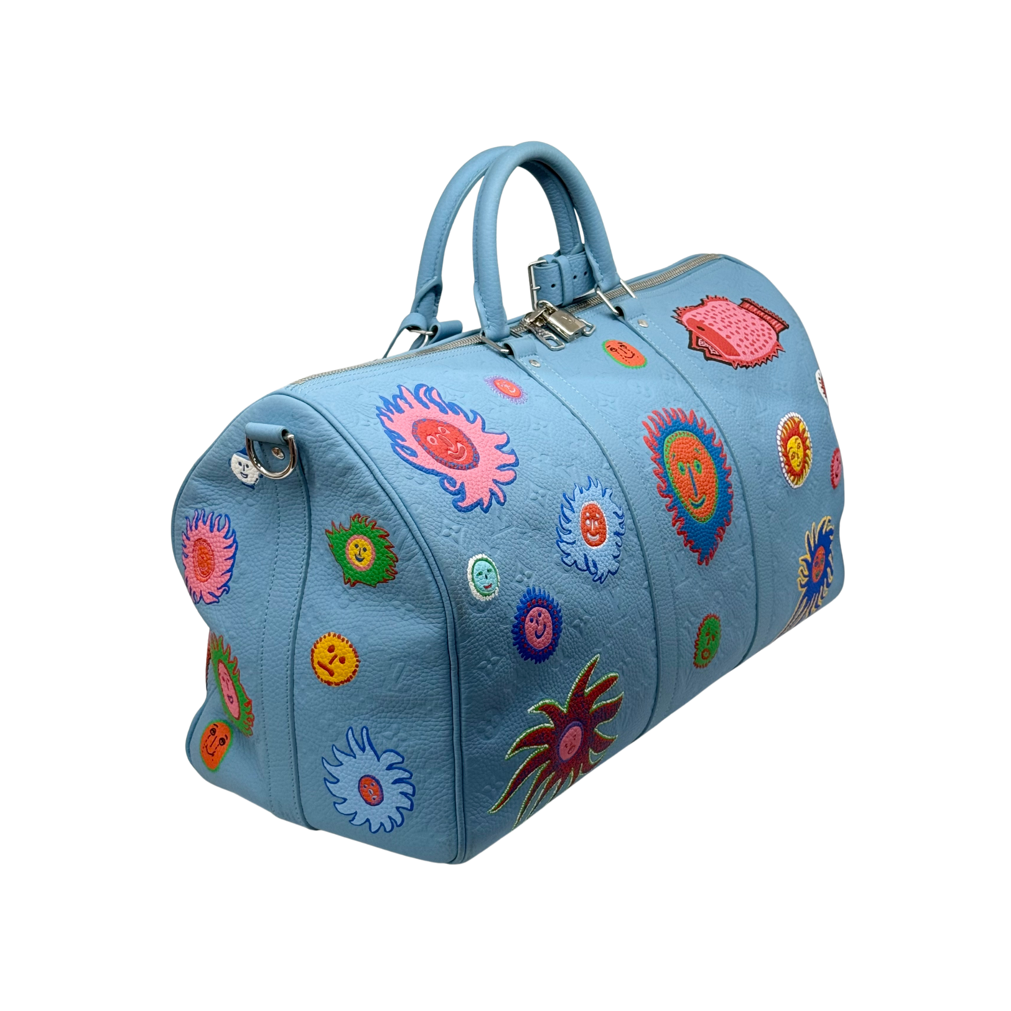 Louis Vuitton x Yayoi Kusama Keepall 50 light blue Taurillon leather (pre-owned)