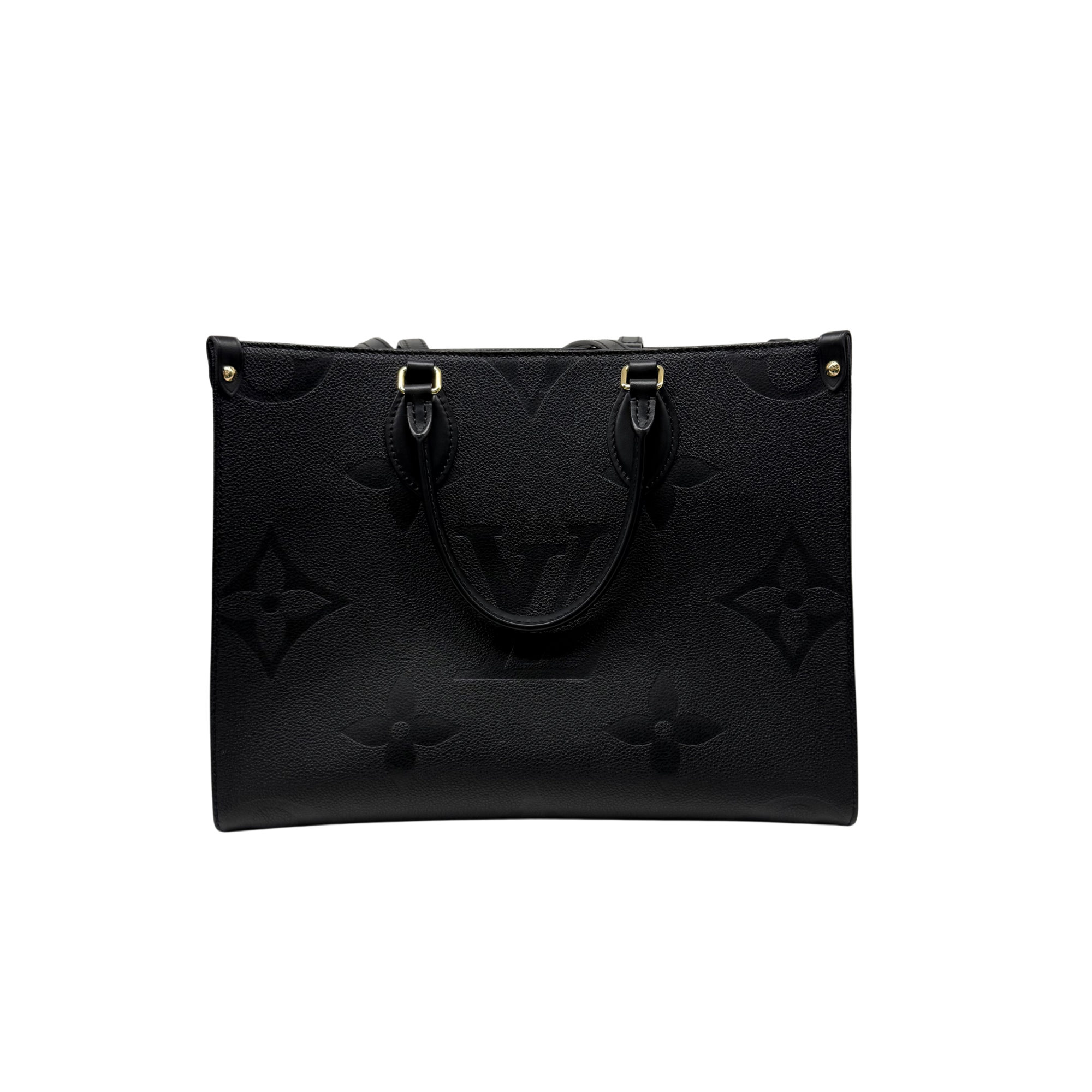 Louis Vuitton monogram tote bag in black with dual top handles and gold-tone hardware