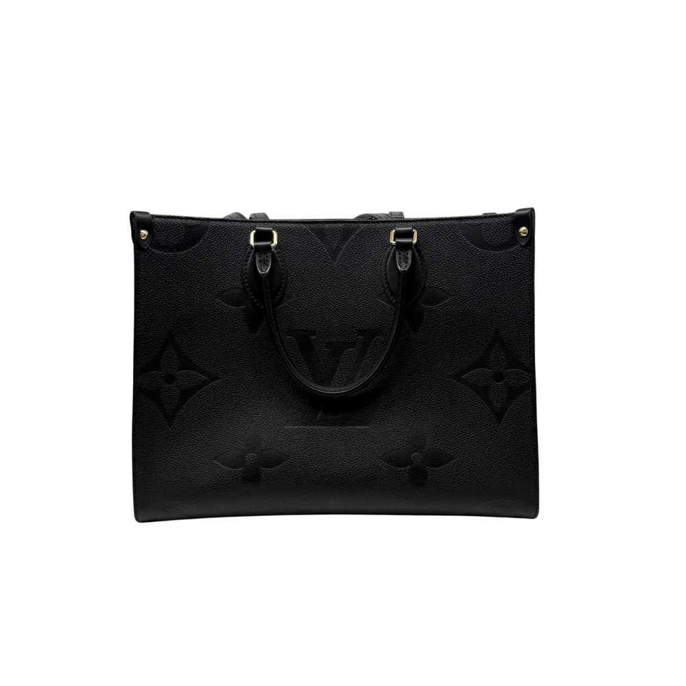 Louis Vuitton monogram tote bag in black with dual top handles and gold-tone hardware