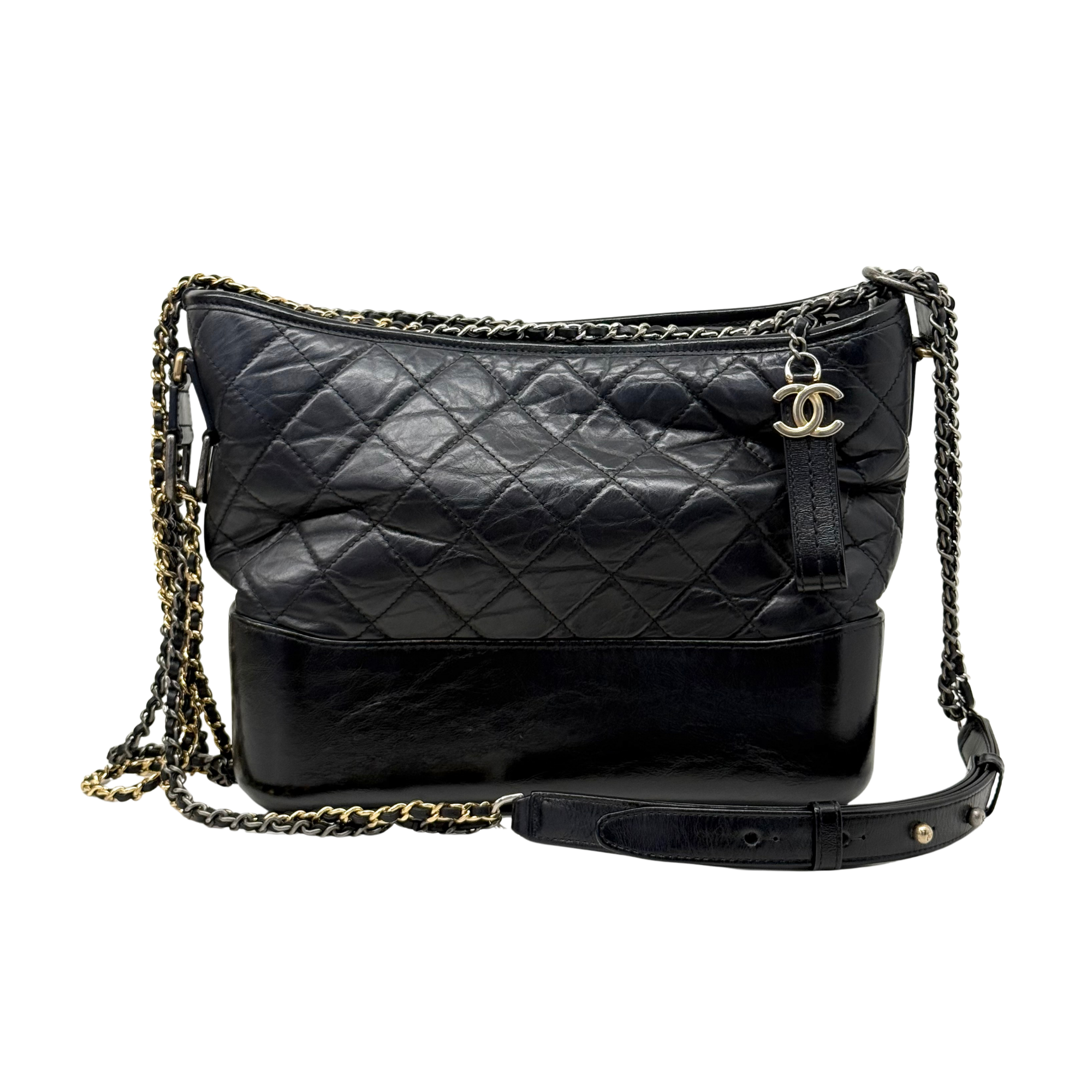 Chanel Black Aged Calfskin Quilted Medium Gabrielle Hobo Bag (Pre-owned)