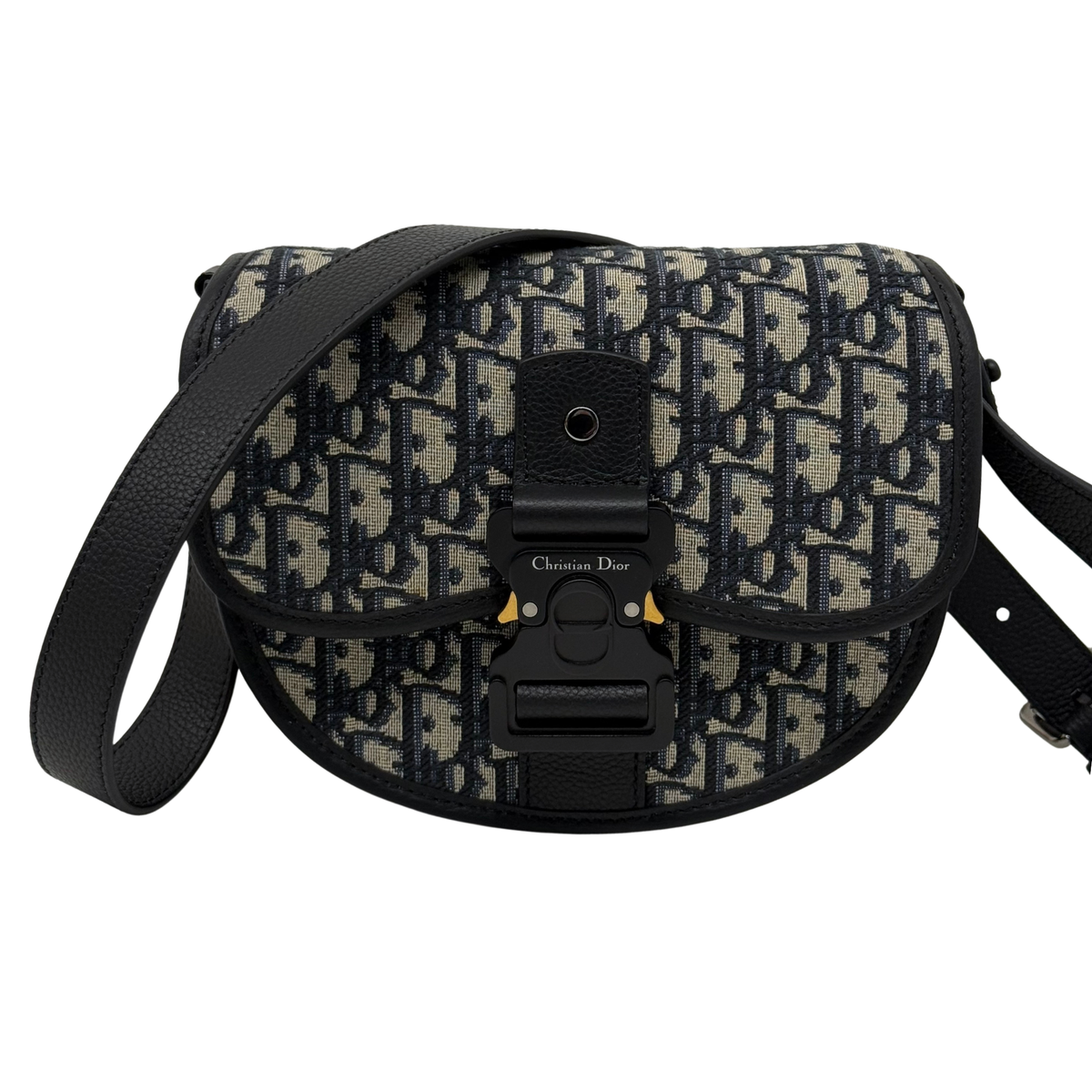 Dior mini crossbody bag in oblique canvas with flap and black shoulder strap