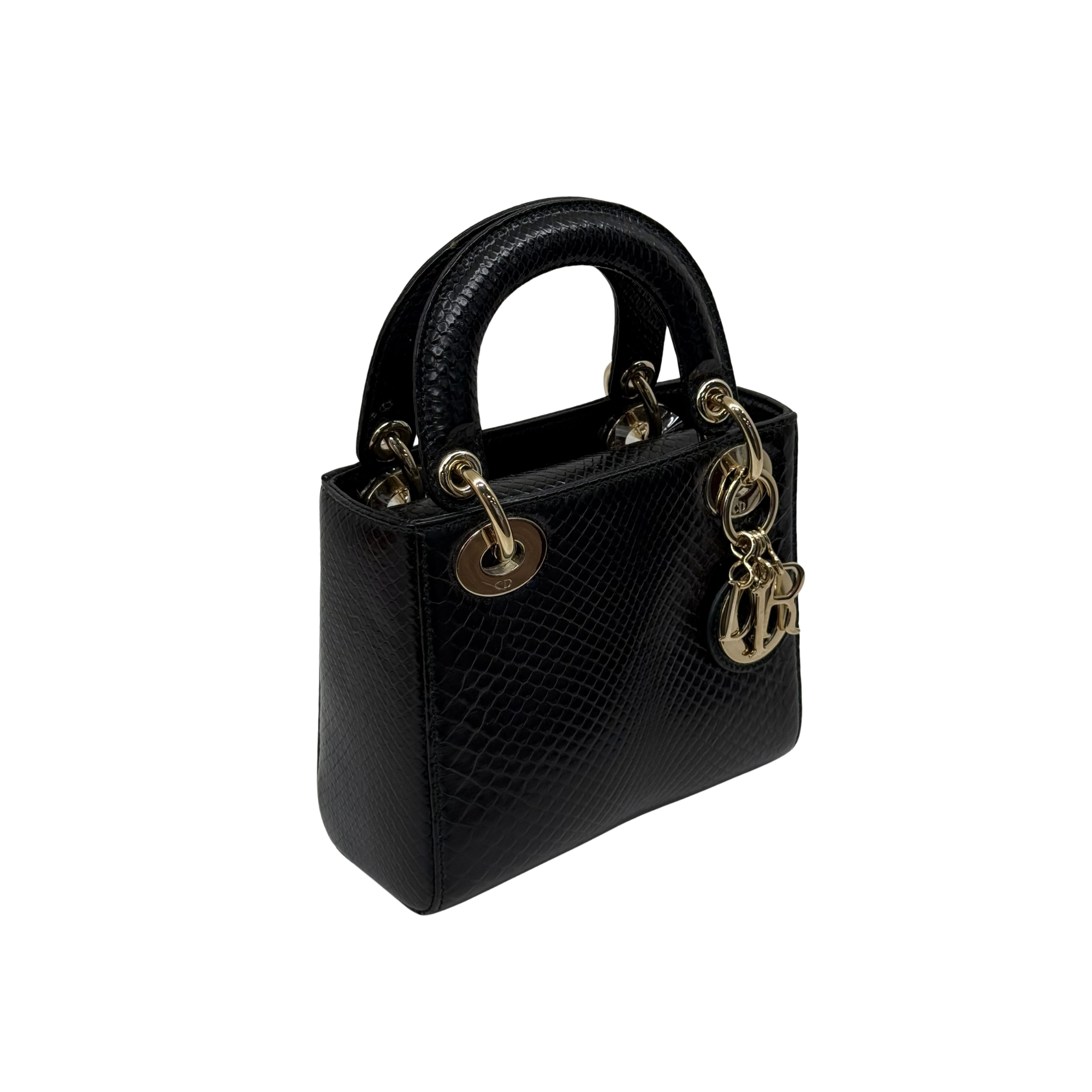 Christian Dior Black Shiny Snakeskin Lady Dior Mini Bag (pre-owned)