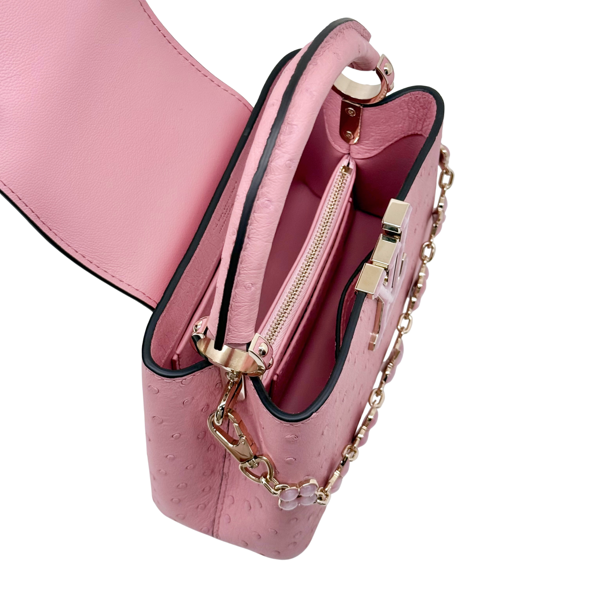 Louis Vuitton Pink Ostrich Mini Capucines Bag with flower chain limited edition (brand new)