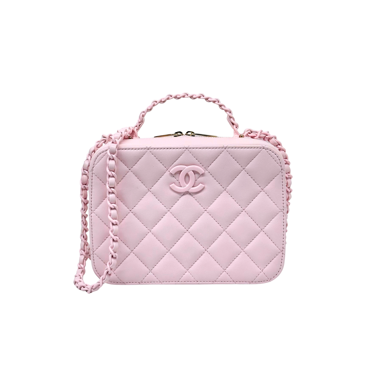 Chanel Pink Vanity Case In Lambskin & Lacquered Metal Microchipped (pre-owned)
