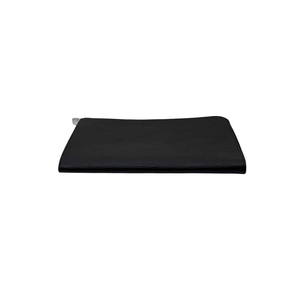 Louis Vuitton black leather zip wallet, flat profile with smooth top edge