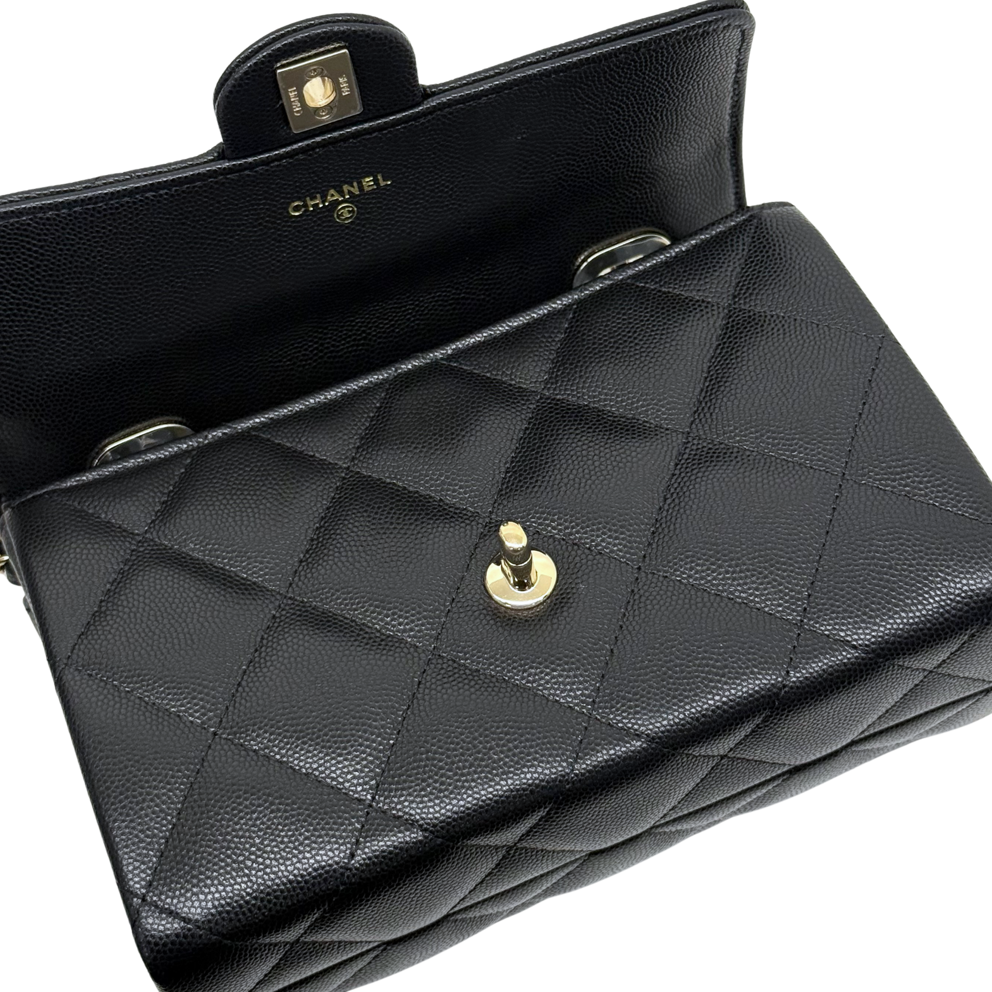 Chanel black bag top handle gold hardware