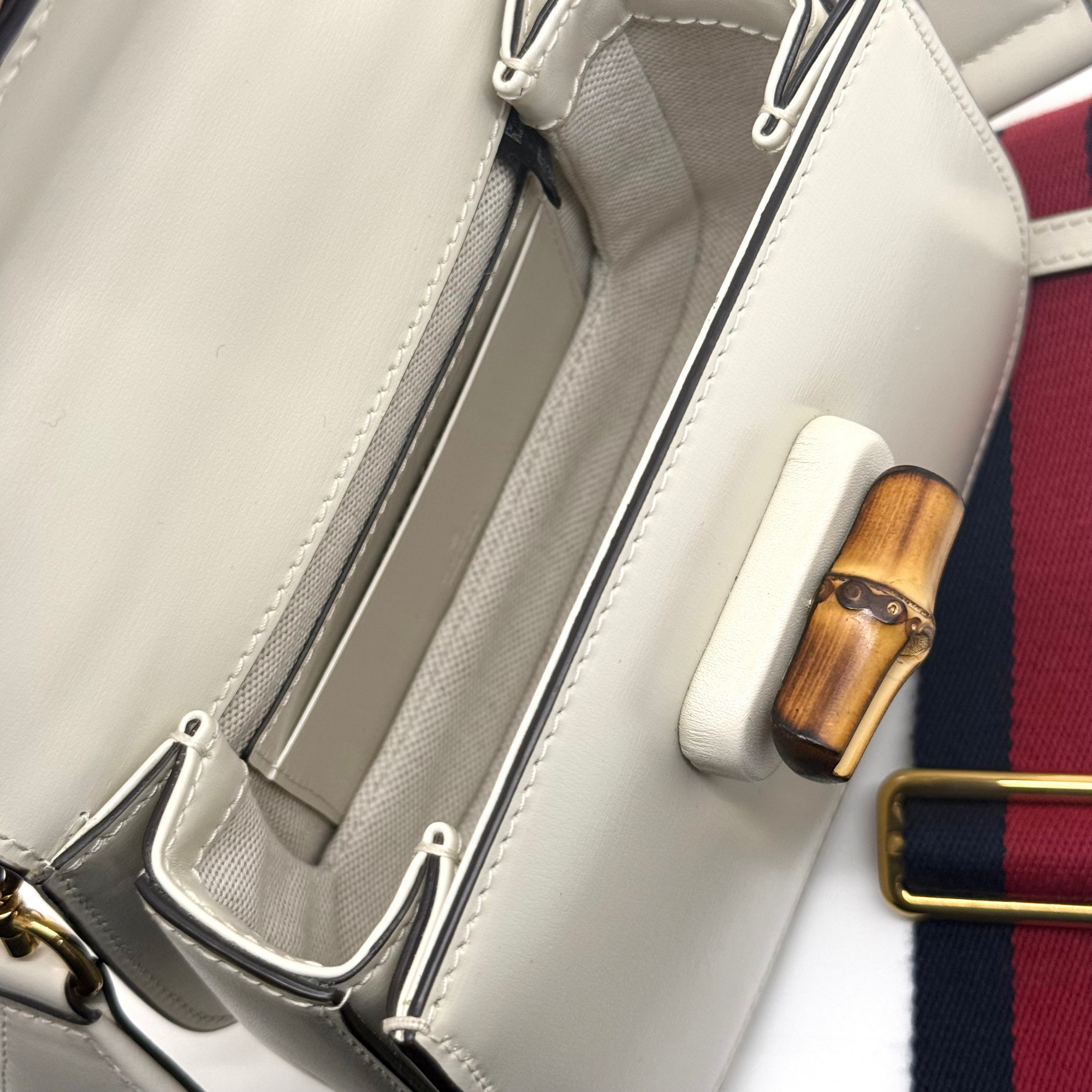 Gucci 1947 Mini White Patent Leather Top Handle Bag (pre-owned)