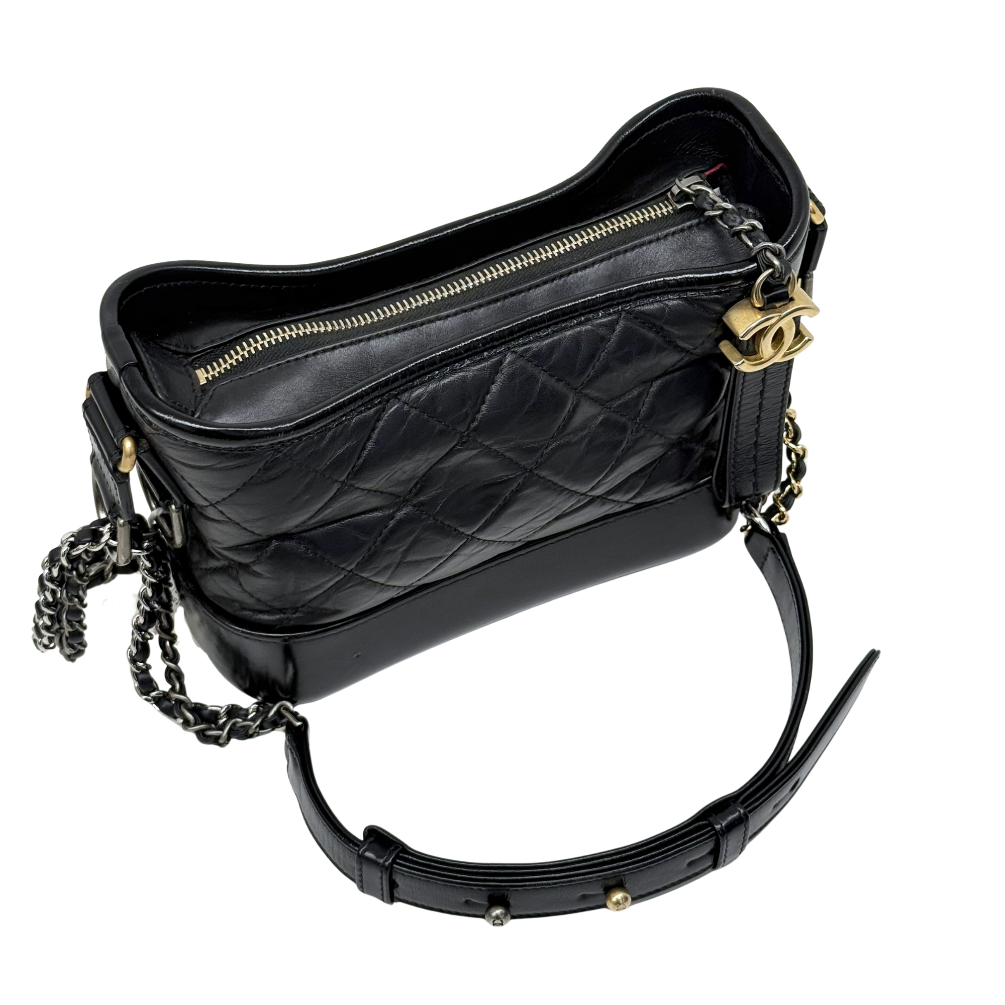 Chanel Black Aged Calfskin Quilted Small Gabrielle Hobo Bag (Pre-owned)