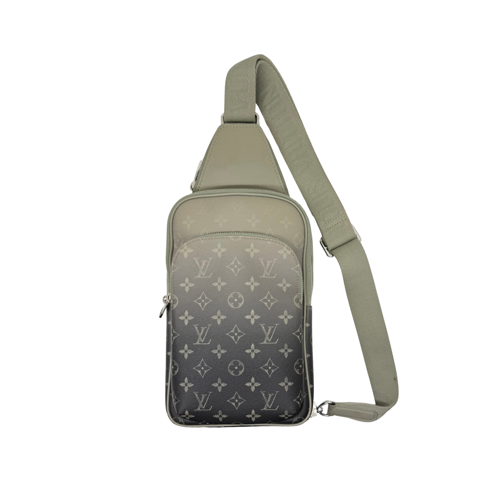 Pre-owned Louis Vuitton monogram crossbody bag with green strap and front zip pocket