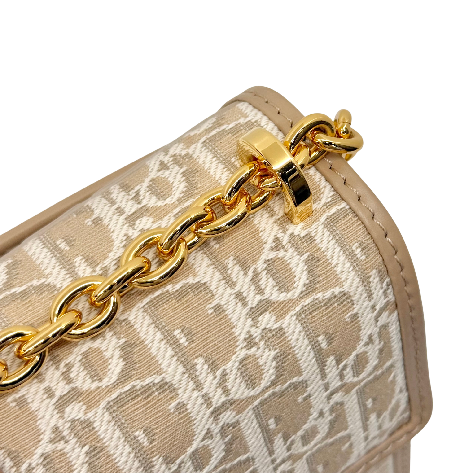 Dior pre-owned small shoulder bag with beige monogram canvas and gold chain strap