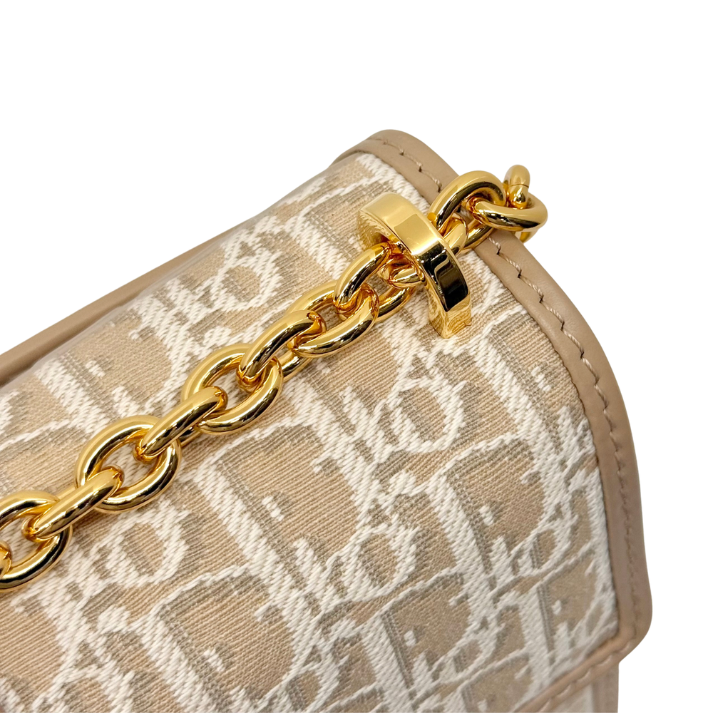 Dior pre-owned small shoulder bag with beige monogram canvas and gold chain strap