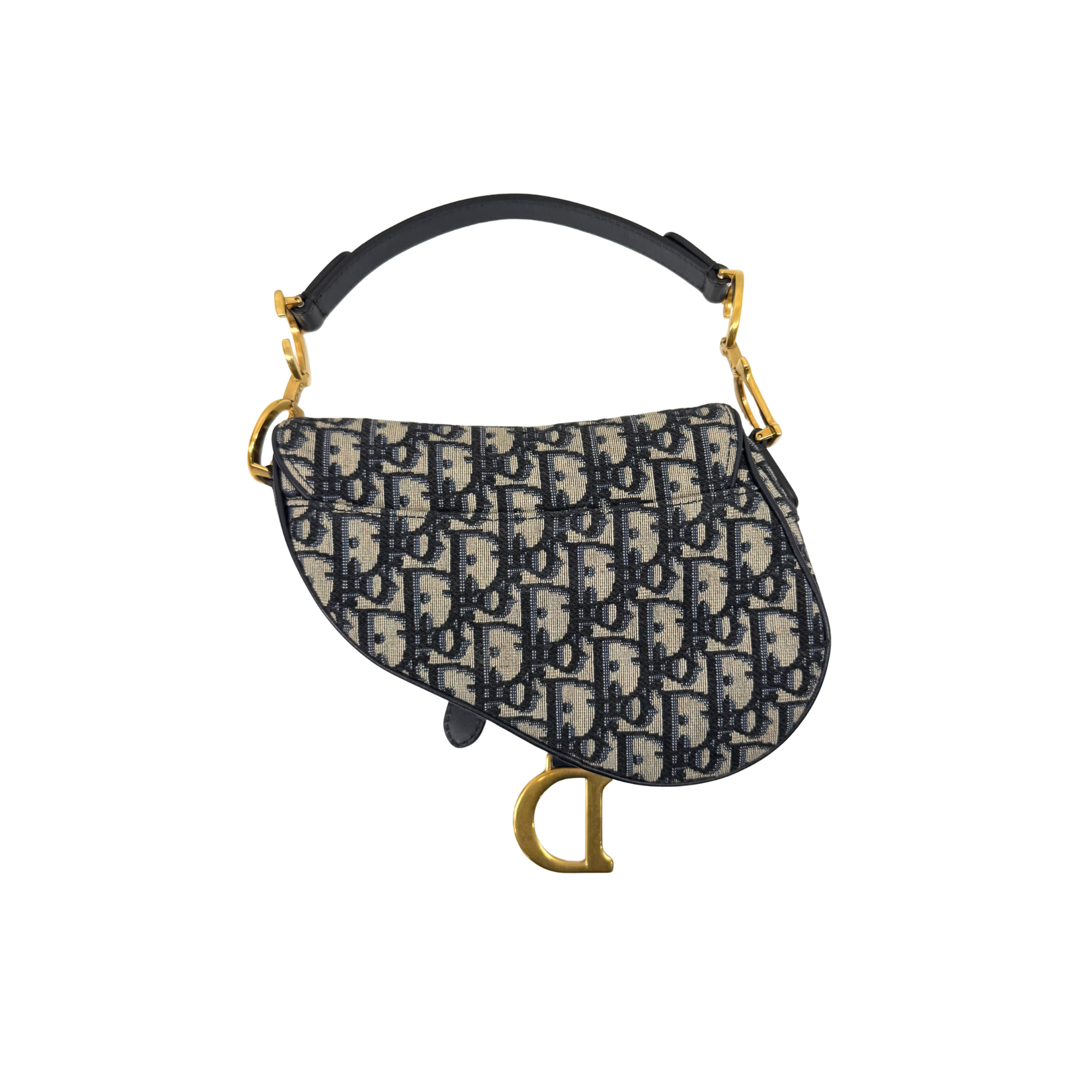 Pre-owned Dior mini saddle bag with monogram canvas, black strap and gold buckle