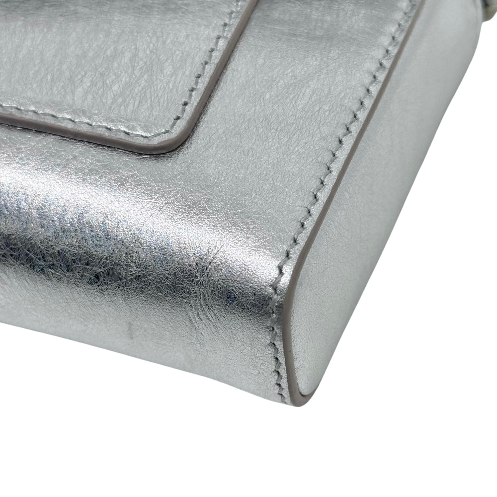 Pre-owned Blvgari silver metallic bag corner, detailed stitching and folded leather edge