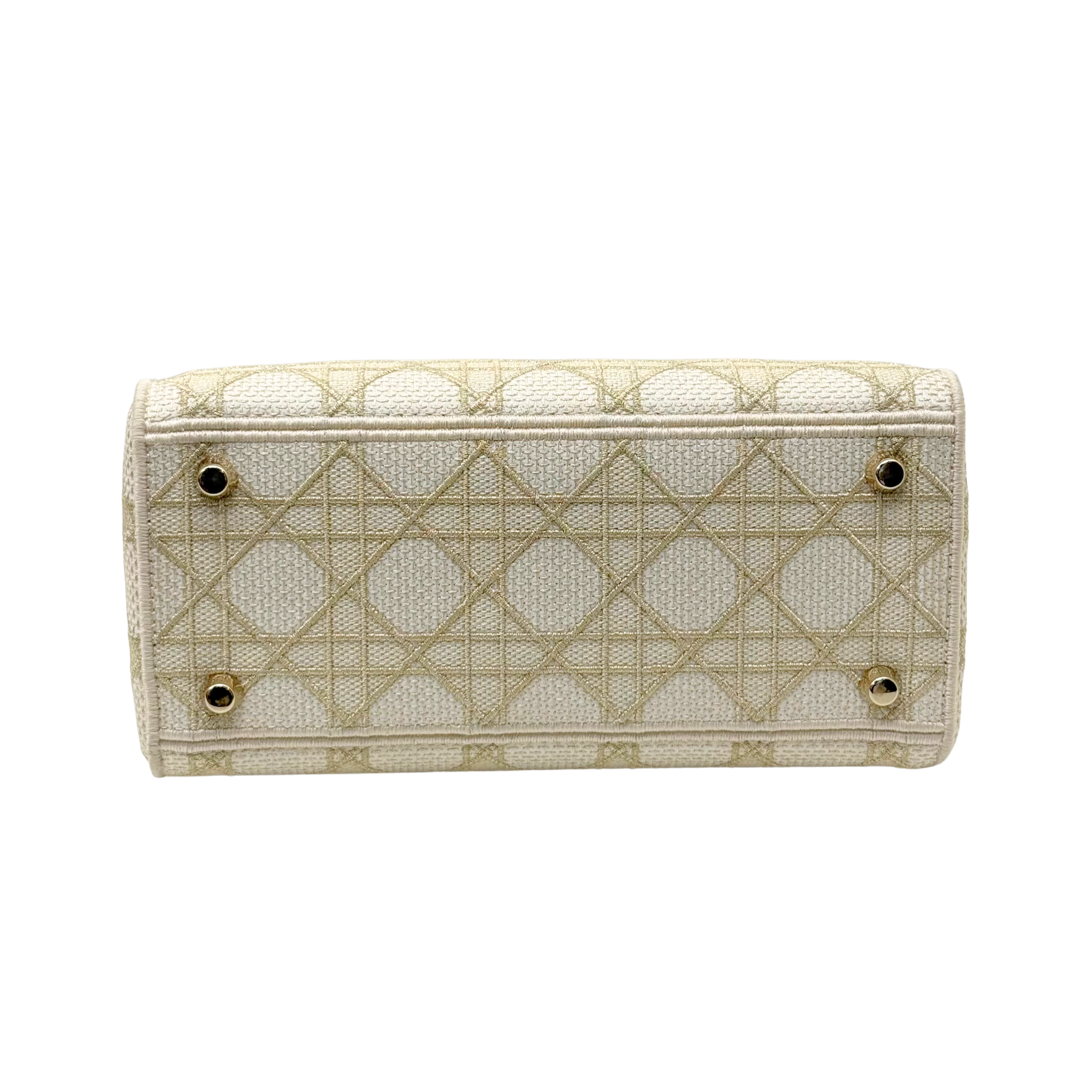 Christian Dior Medium Lady D-Lite beige embroidered canvas bag, front flap with snaps