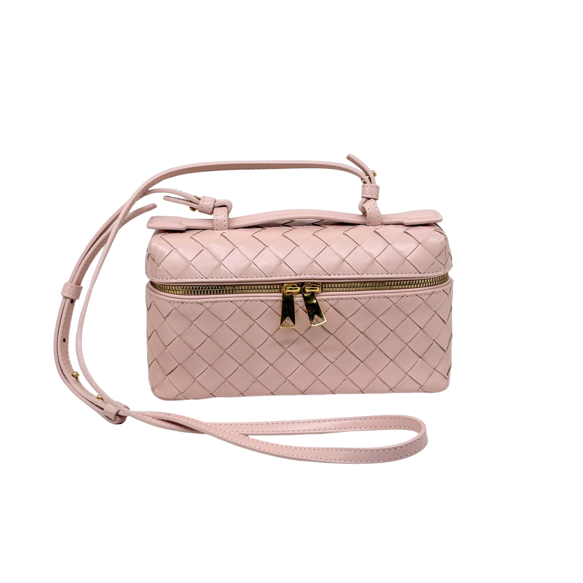 Bottega Veneta small quilted leather crossbody bag, pale pink, adjustable strap