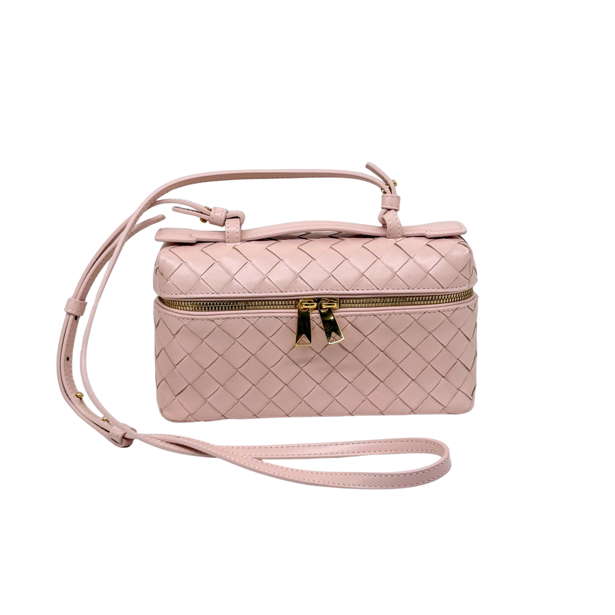 Bottega Veneta small quilted leather crossbody bag, pale pink, adjustable strap